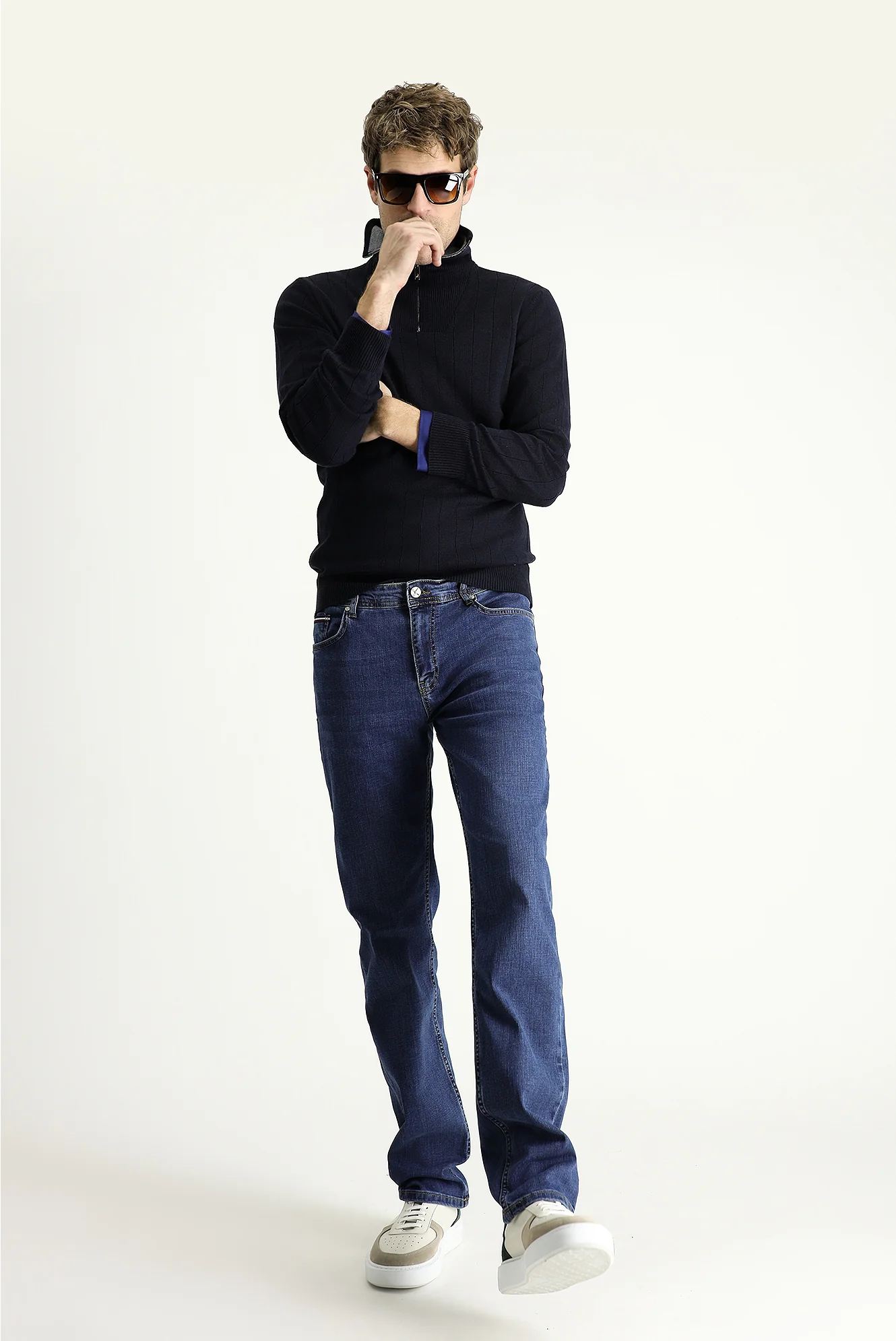 Koyu Mavi Regular Fit Standart Kesim Likralı Denim Pantolon