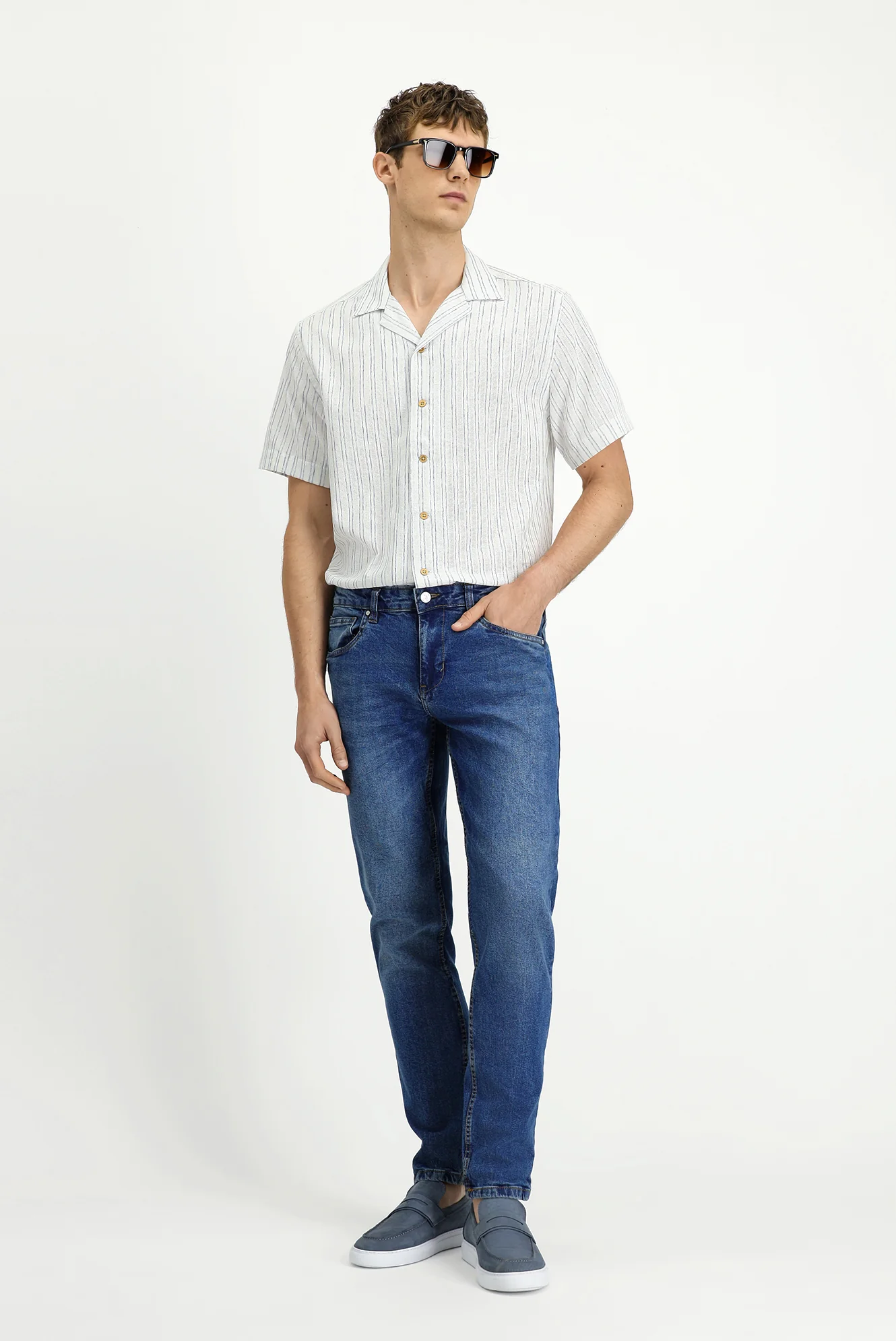 Koyu Mavi  Regular Fit Standart Kesim Likralı Denim Pantolon