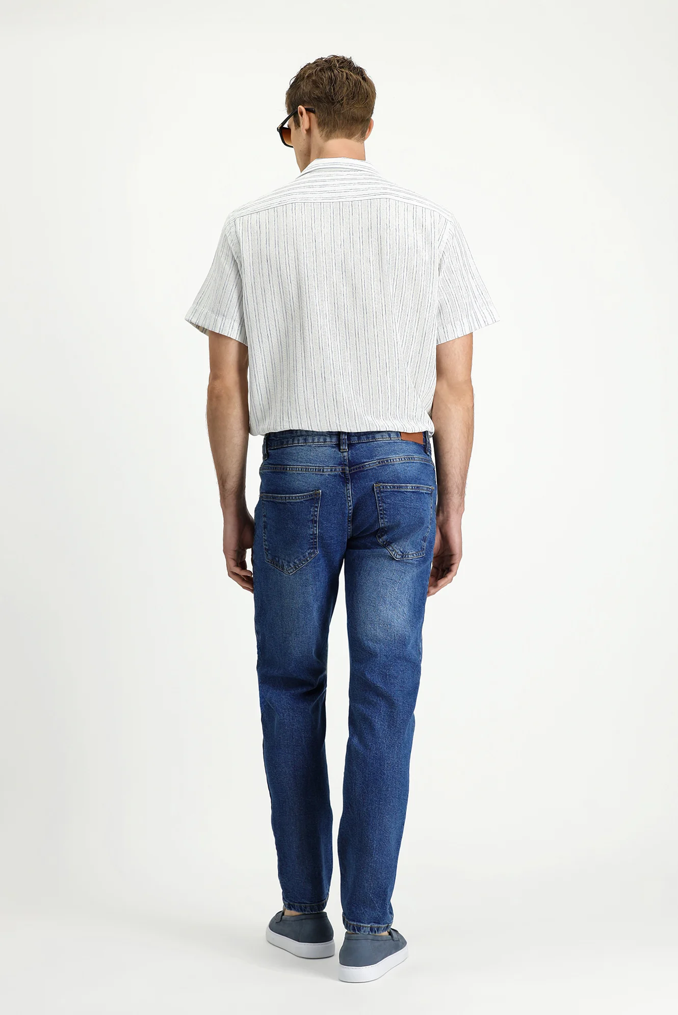 Koyu Mavi  Regular Fit Standart Kesim Likralı Denim Pantolon - Image 4