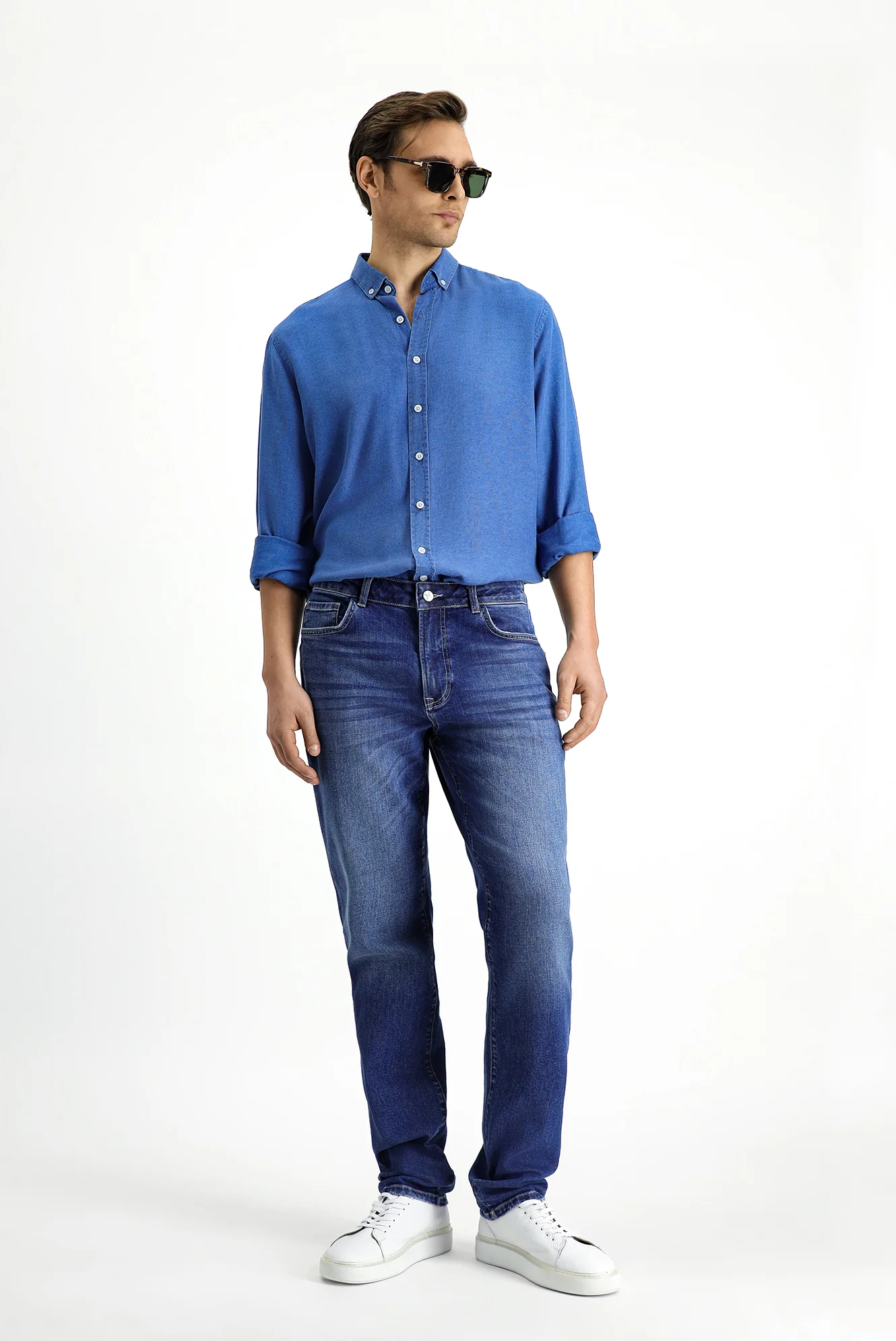 Koyu Mavi  Regular Fit Standart Kesim Likralı Denim Pantolon