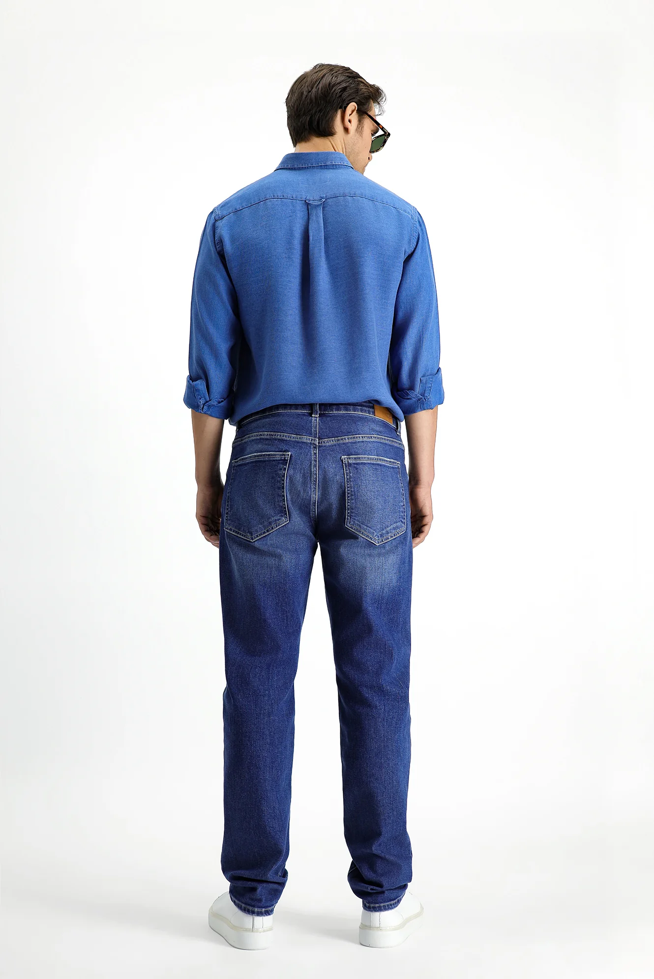Koyu Mavi  Regular Fit Standart Kesim Likralı Denim Pantolon - Image 4