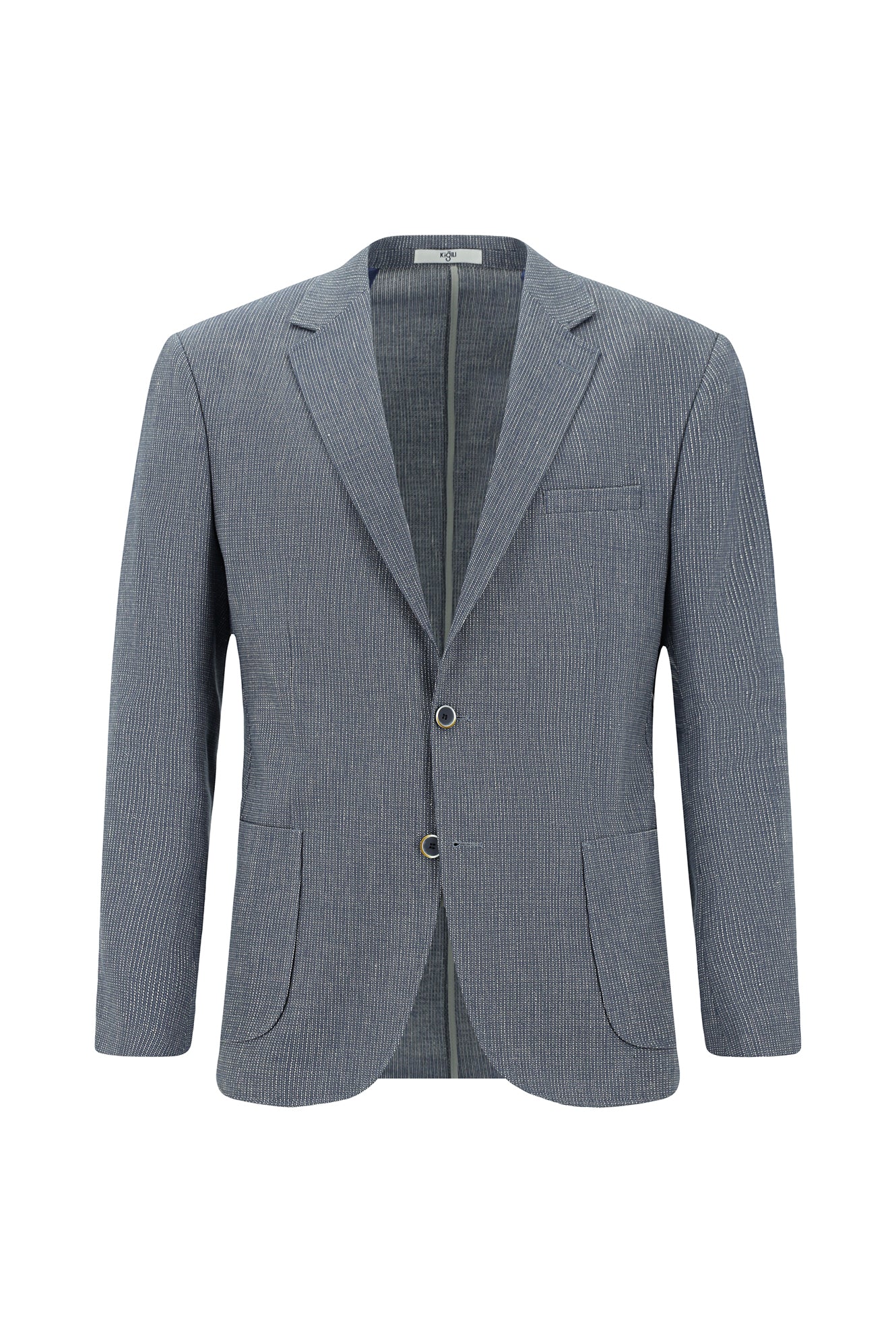 Koyu Mavi 4 Drop Relaxed Fit Rahat Kesim Keten Karışımlı Çizgili Spor Ceket - Image 7
