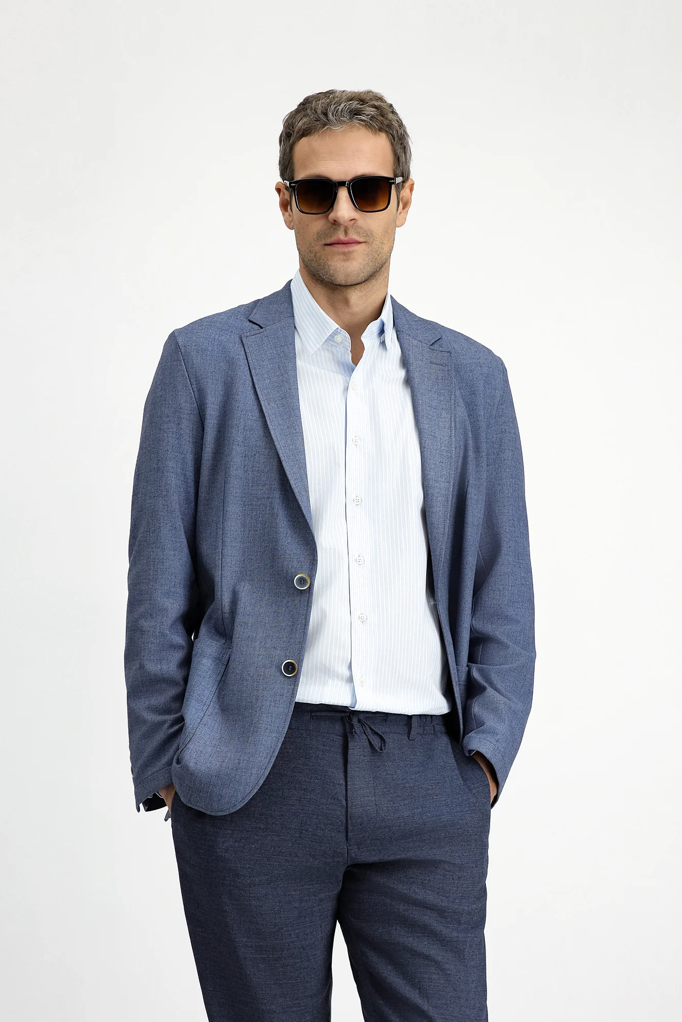 Koyu Mavi 4 Drop Relaxed Fit Rahat Kesim Spor Ceket - Image 4