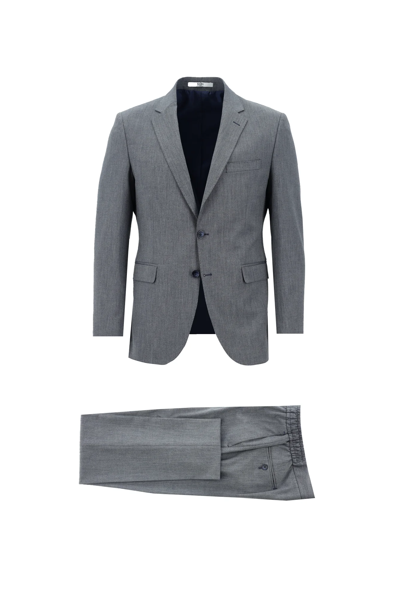 Koyu Mavi  7 Drop Slim Fit Dar Kesim Beli Lastikli İpli Desenli Takım Elbise