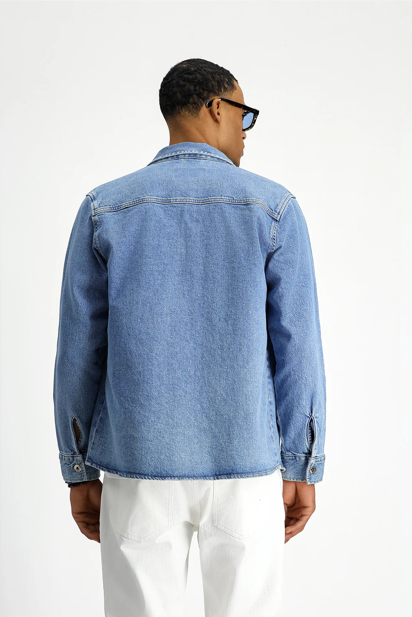 Koyu Mavi Slim Fit Dar Kesim Denim Pamuklu Gömlek / Mont - Image 4