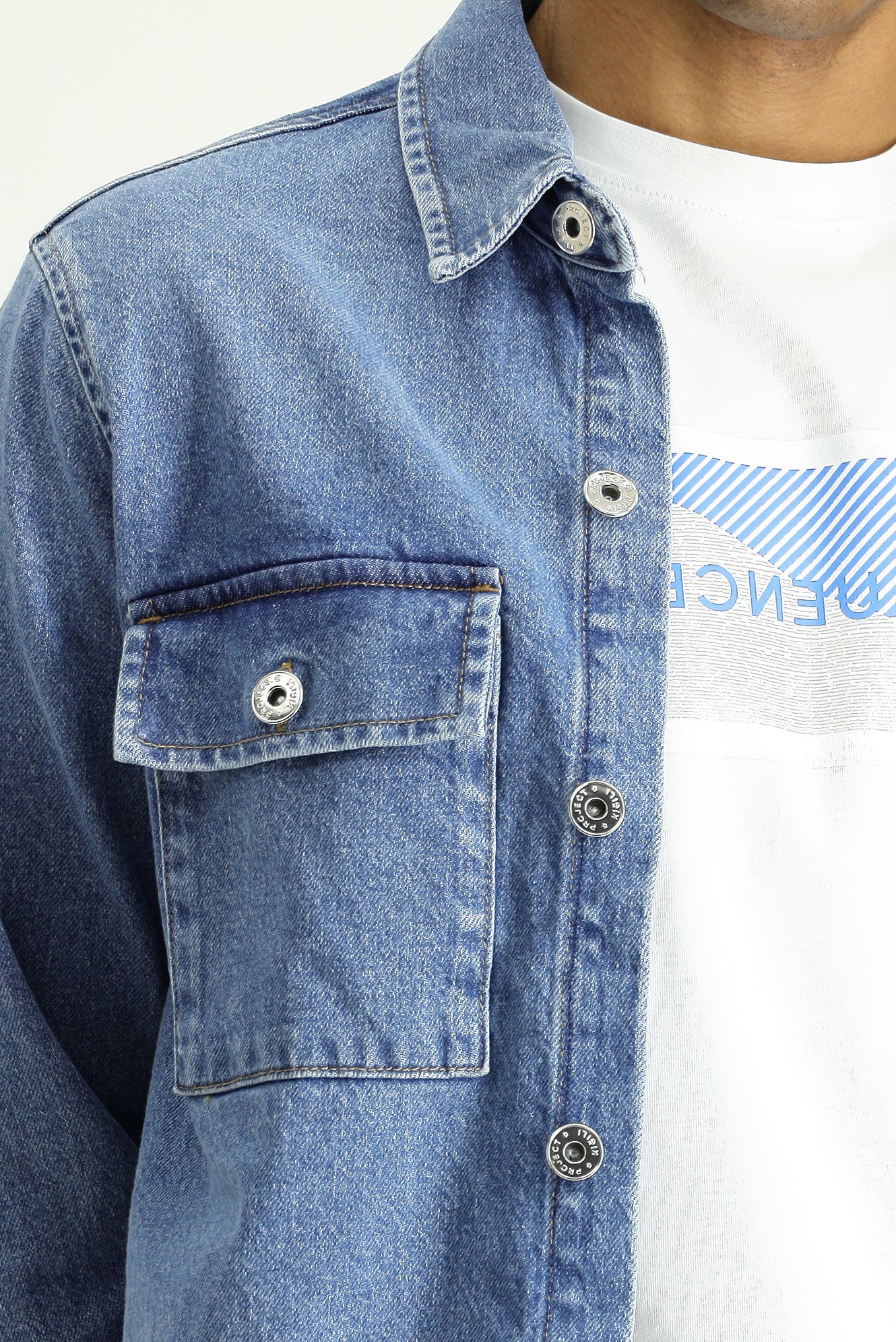 Koyu Mavi Slim Fit Dar Kesim Denim Pamuklu Gömlek / Mont - Image 6
