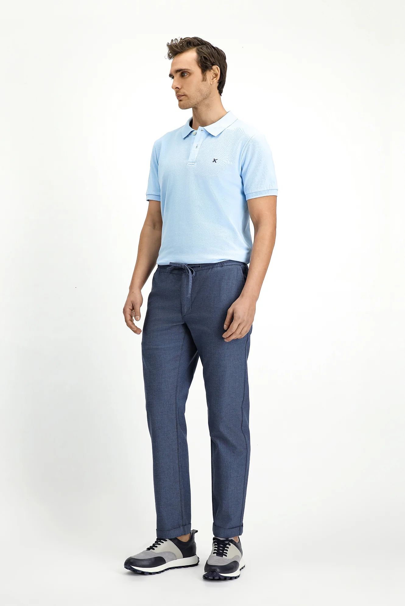 Koyu Mavi  Slim Fit Dar Kesim Desenli Beli Lastikli İpli Likralı Jogger Pantolon - Image 4