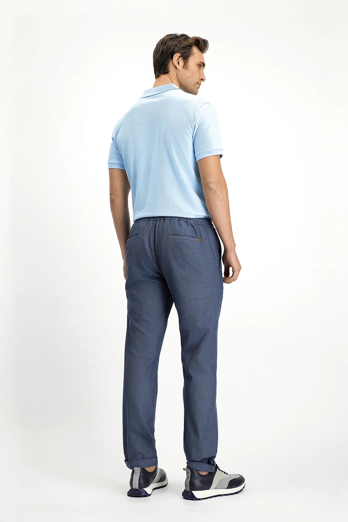 Koyu Mavi  Slim Fit Dar Kesim Desenli Beli Lastikli İpli Likralı Jogger Pantolon - Image 5
