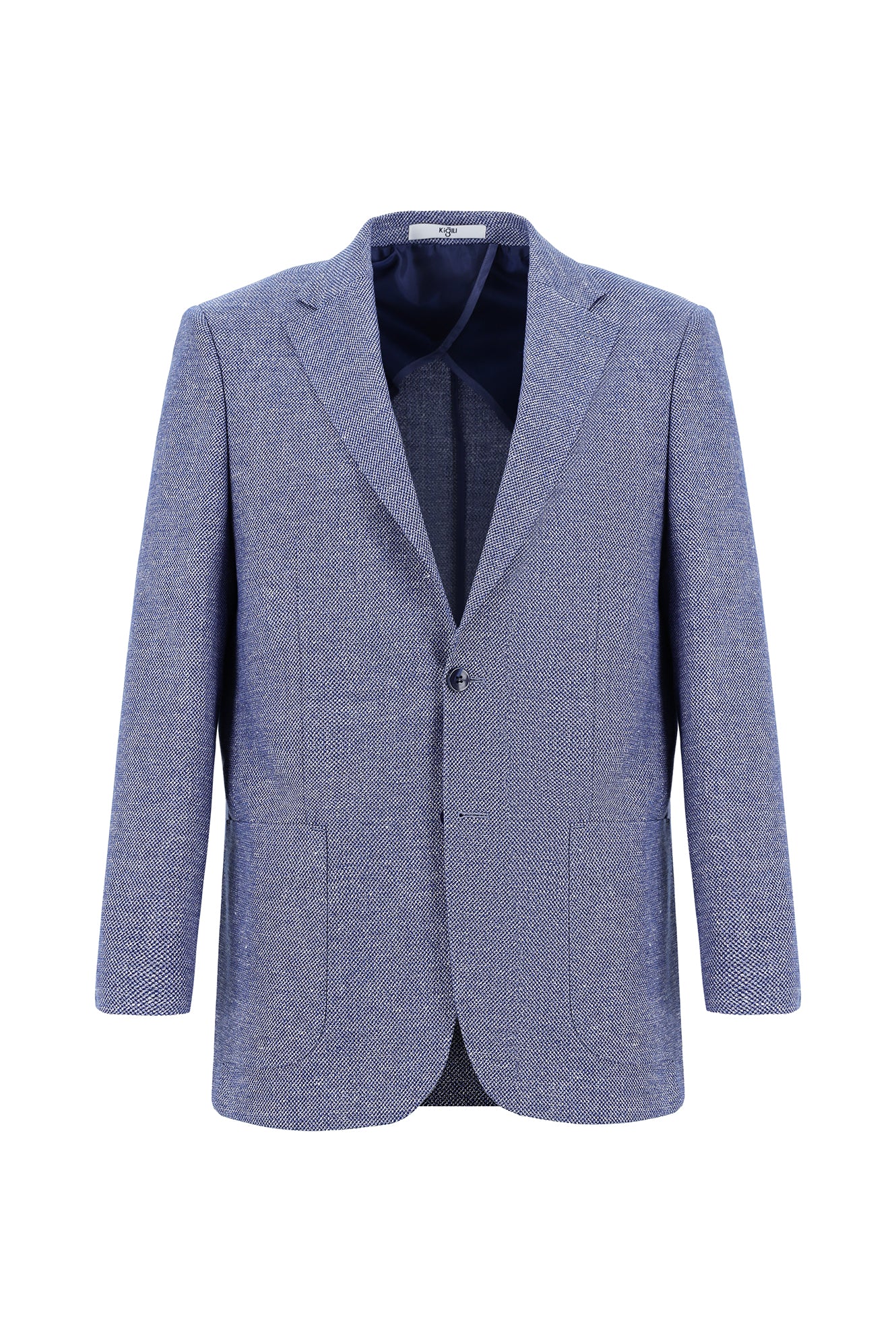 Koyu Mavi 7 Drop Slim Fit Dar Kesim Desenli Keten Karışımlı Ceket