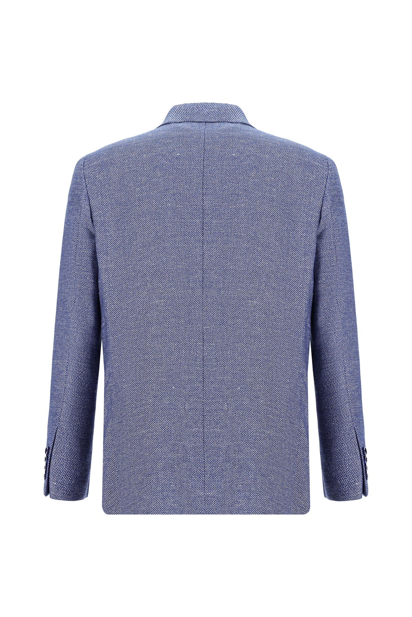Koyu Mavi 7 Drop Slim Fit Dar Kesim Desenli Keten Karışımlı Ceket - Image 2
