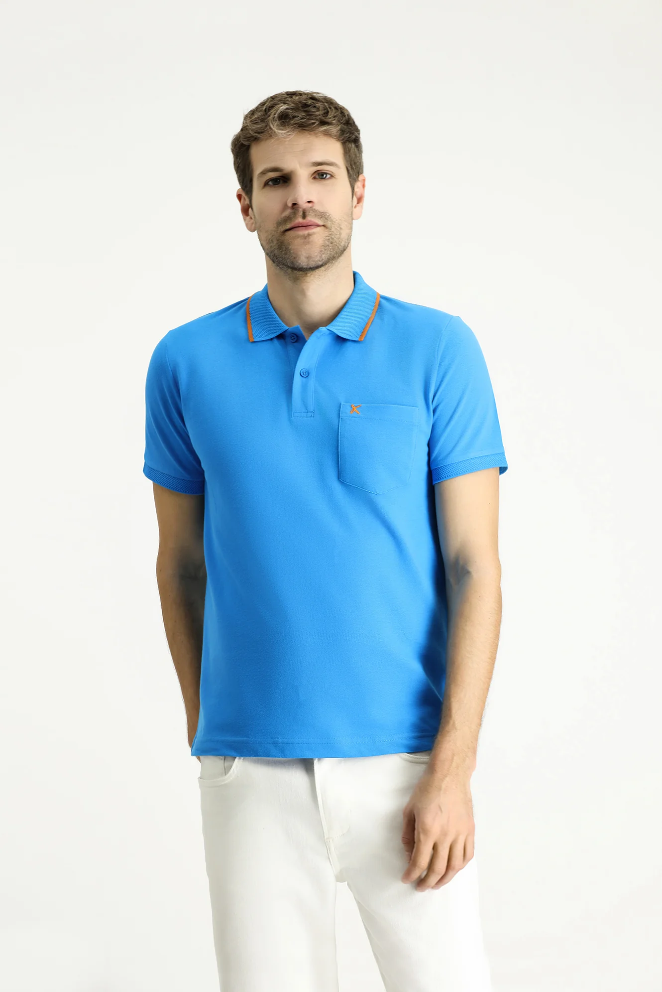 Koyu Mavi Slim Fit Dar Kesim Desenli Nakışlı Pamuk Polo Yaka Tişört
