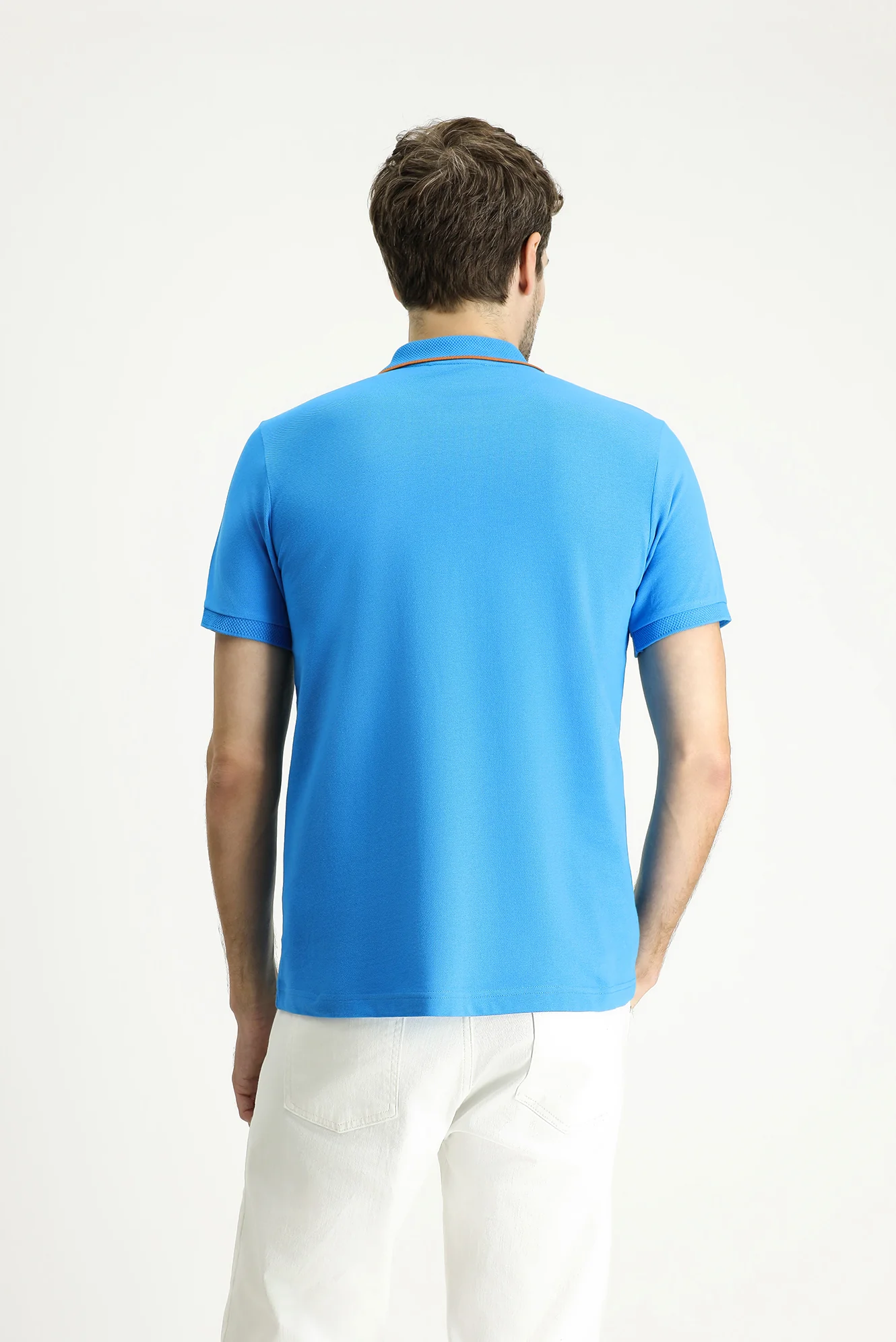 Koyu Mavi Slim Fit Dar Kesim Desenli Nakışlı Pamuk Polo Yaka Tişört - Image 4