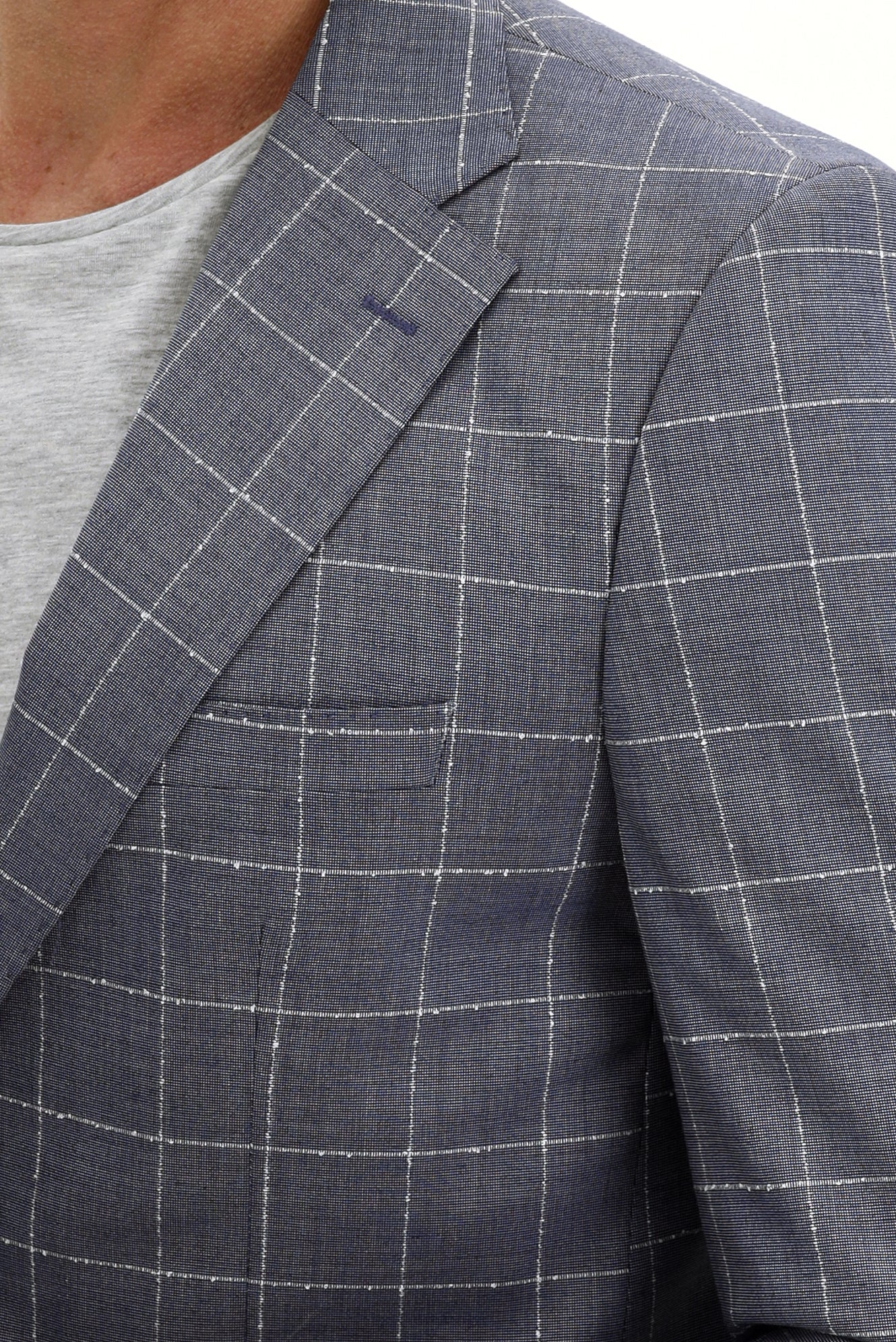 Koyu Mavi  7 Drop Slim Fit Dar Kesim Kareli Ceket - Image 4