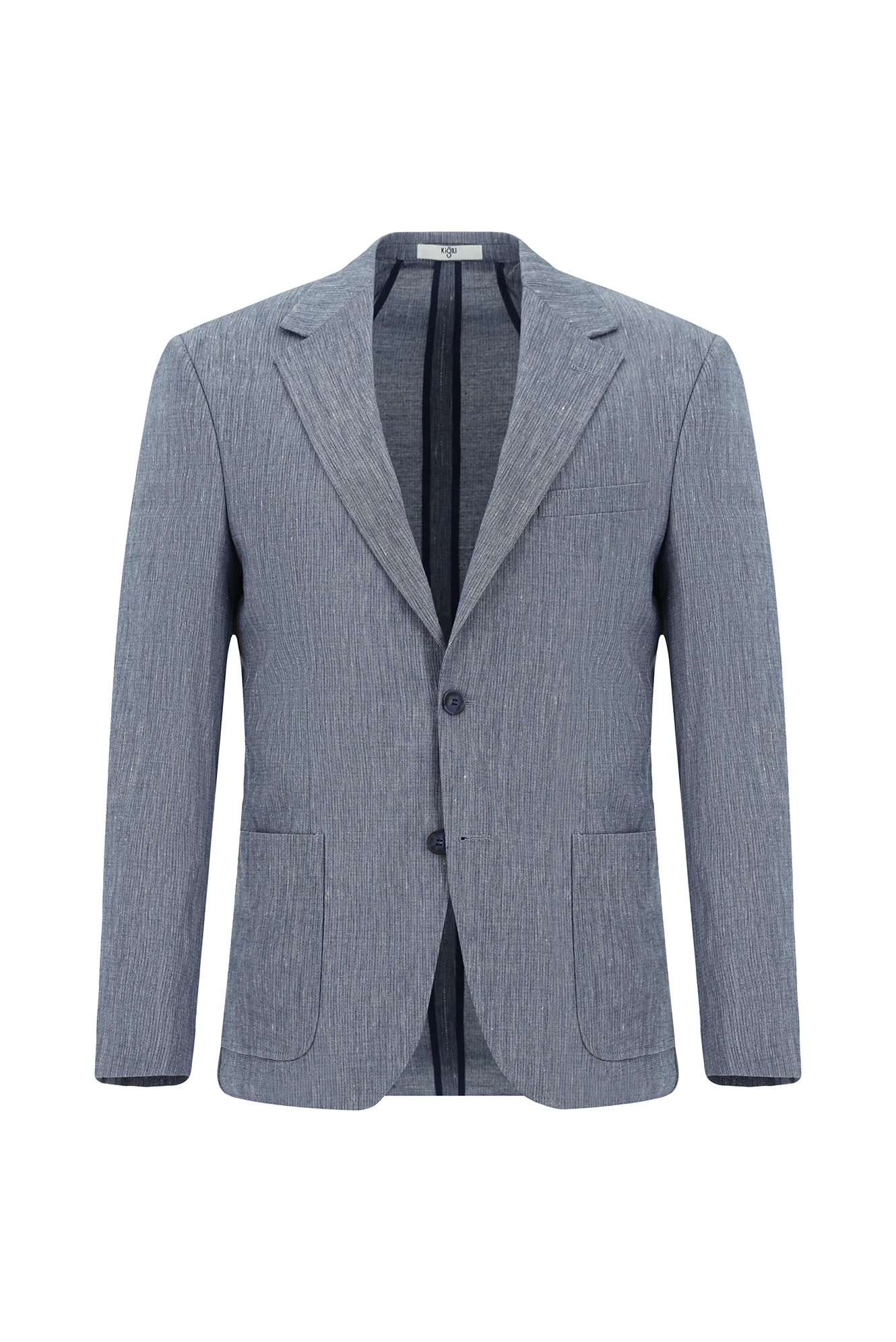 Koyu Mavi  7 Drop Slim Fit Dar Kesim Keten Karışımlı Beli Lastikli İpli Takım Elbise - Image 2