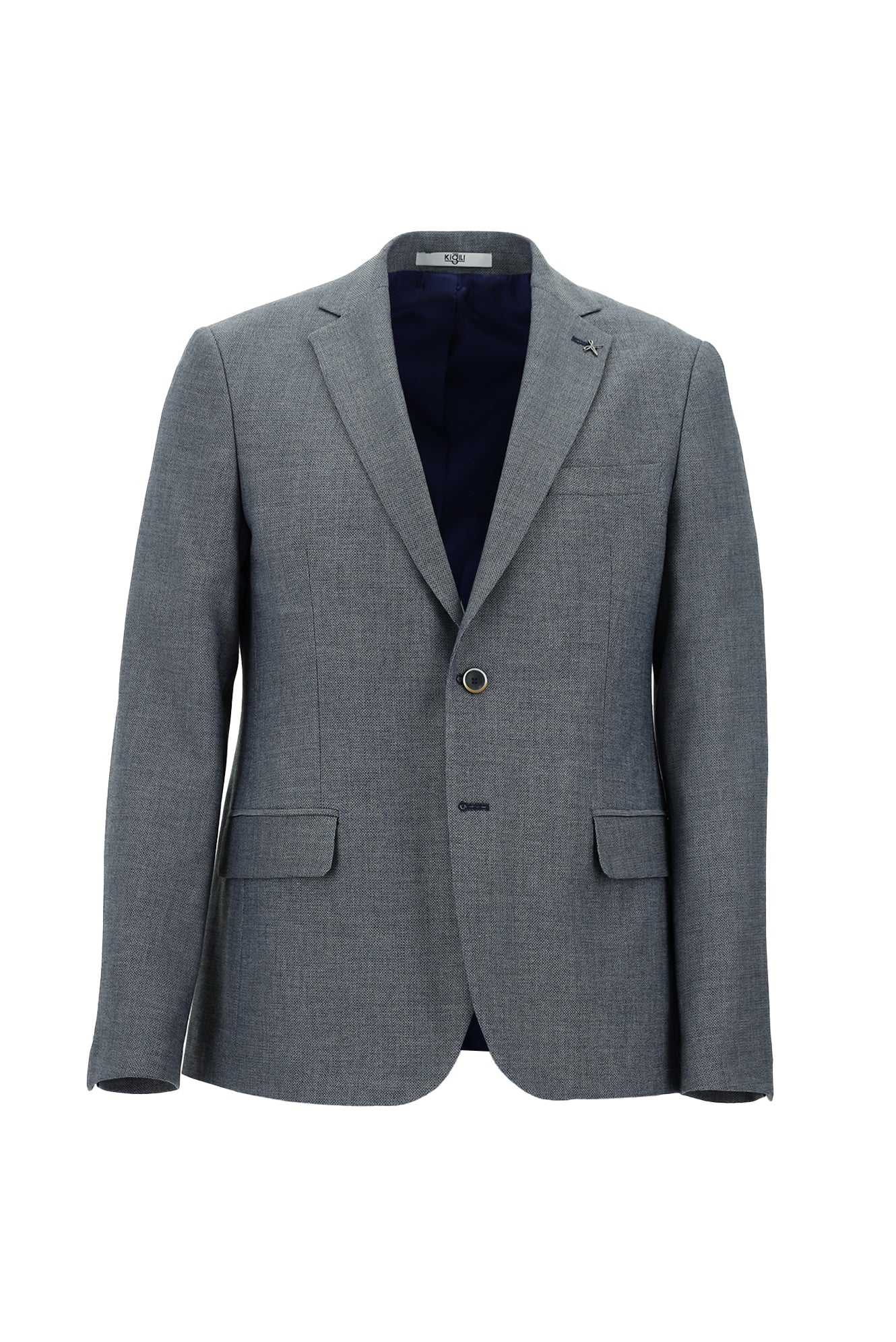 Koyu Mavi  7 Drop Slim Fit Dar Kesim Klasik Desenli Ceket