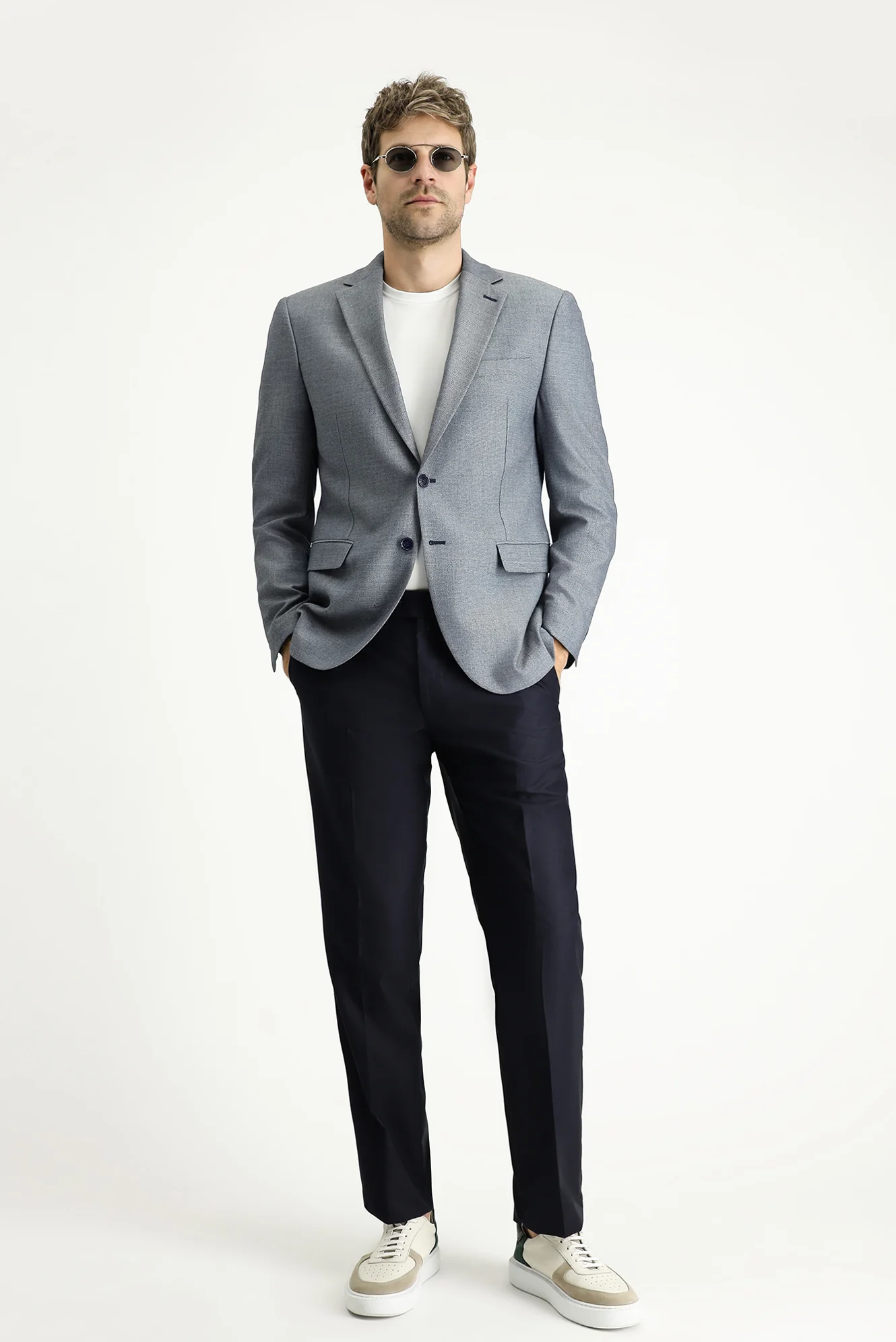 Koyu Mavi  7 Drop Slim Fit Dar Kesim Klasik Desenli Ceket - Image 2