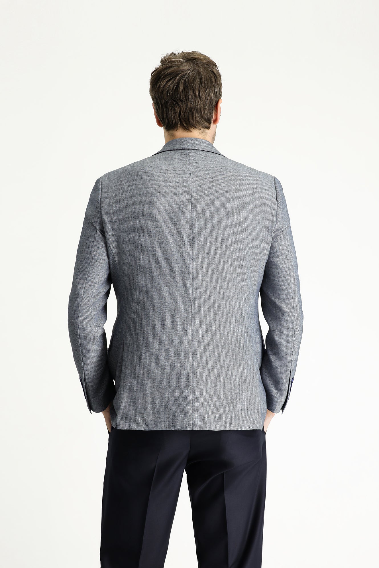 Koyu Mavi  7 Drop Slim Fit Dar Kesim Klasik Desenli Ceket - Image 4