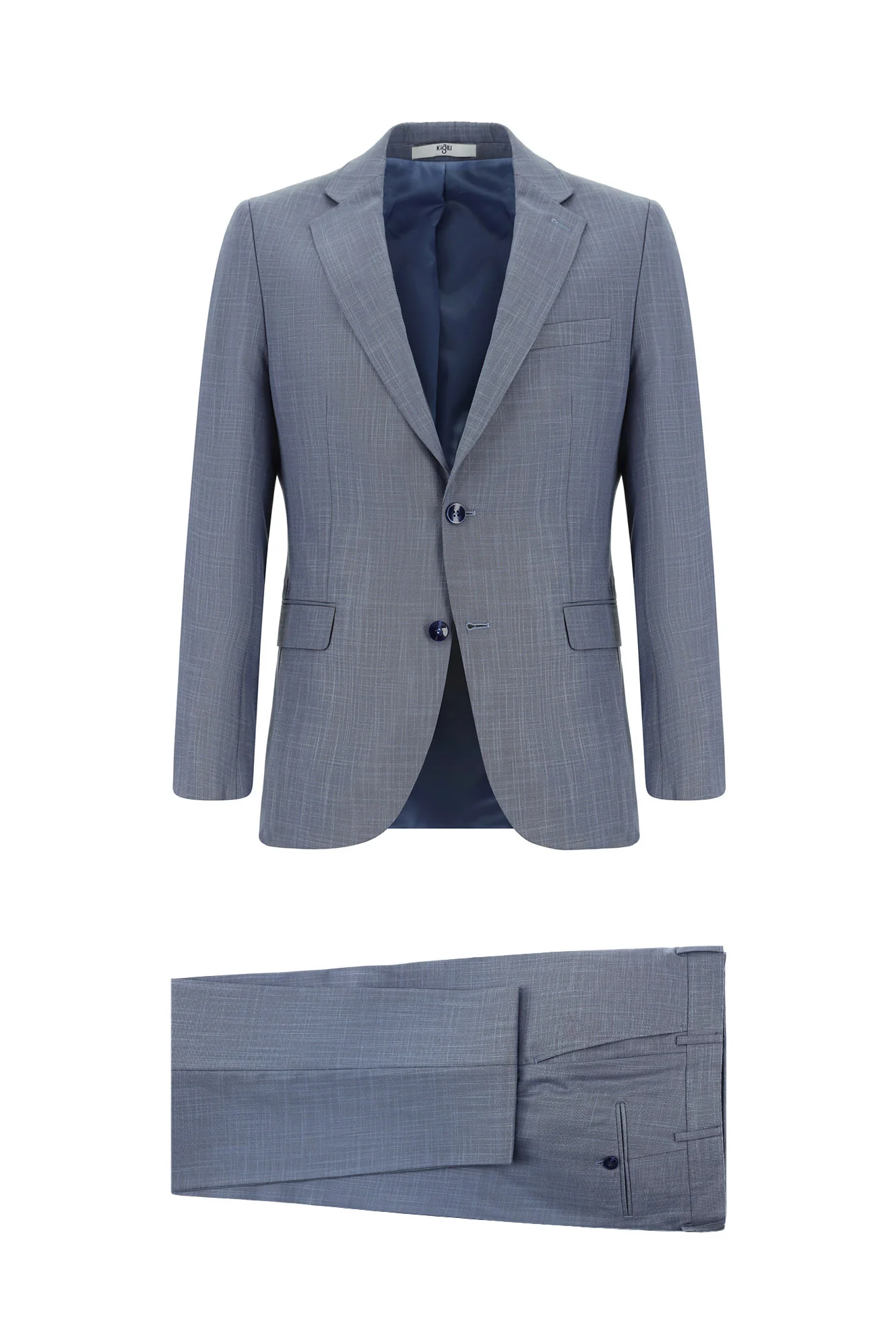 Koyu Mavi  7 Drop Slim Fit Dar Kesim Desenli Takım Elbise