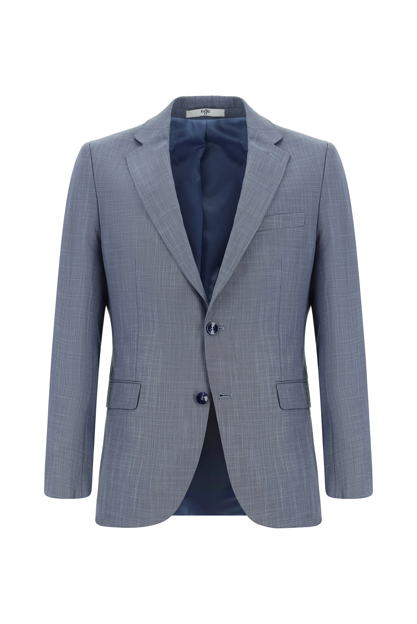 Koyu Mavi  7 Drop Slim Fit Dar Kesim Desenli Takım Elbise - Image 2
