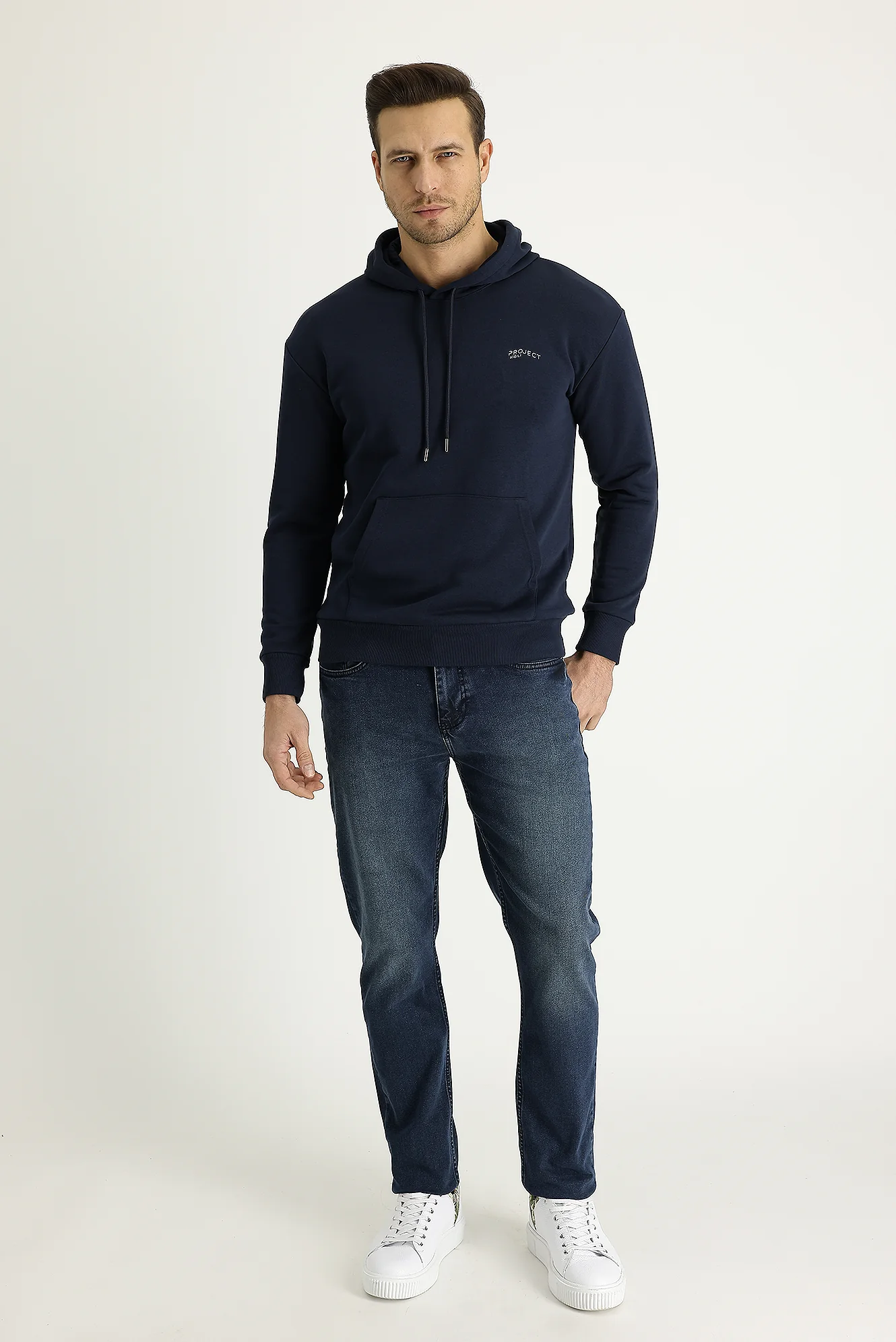 Koyu Mavi  Slim Fit Dar Kesim Likralı Denim Pantolon