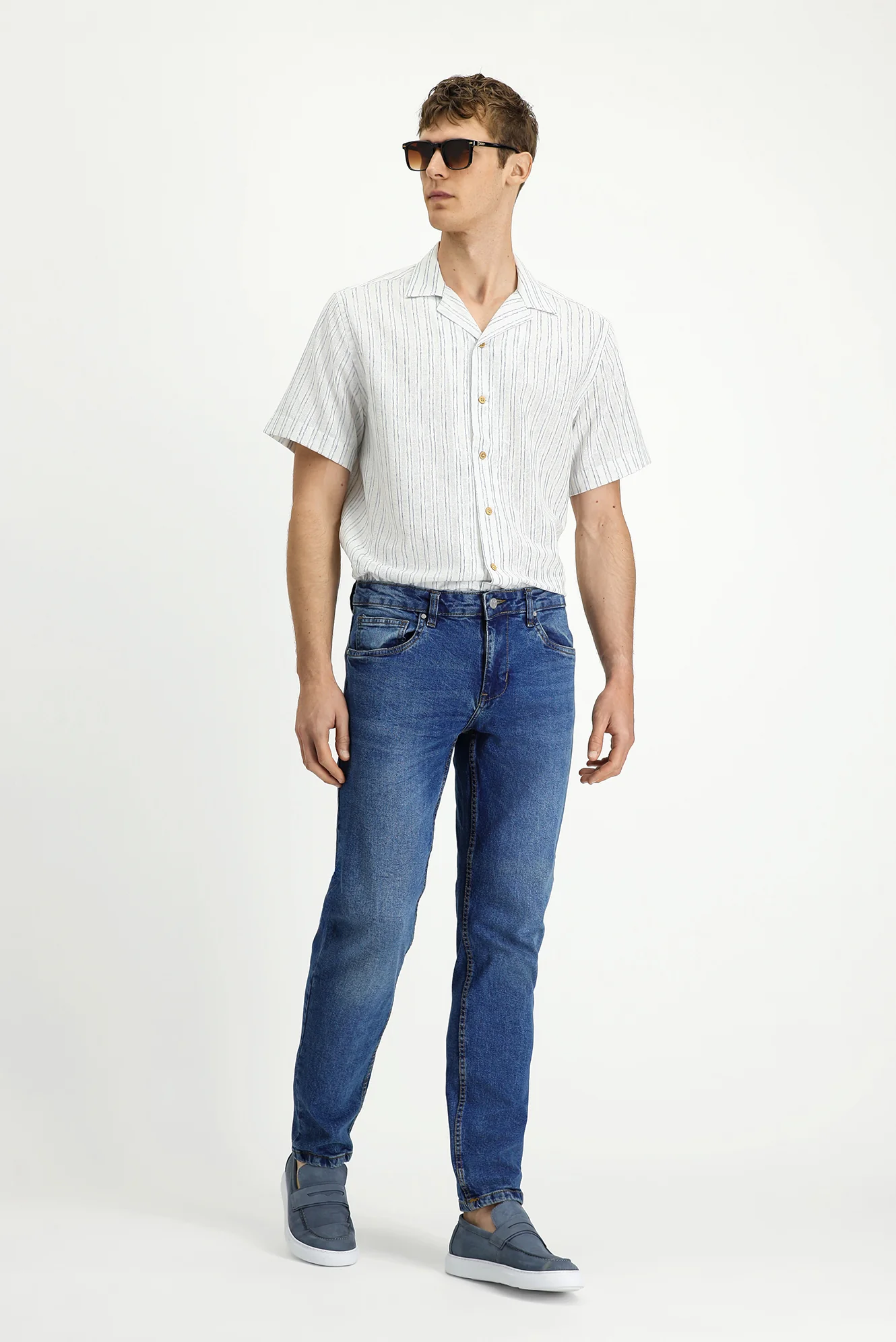 Koyu Mavi 7 Drop Slim Fit Dar Kesim Likralı Denim Pantolon - Image 2
