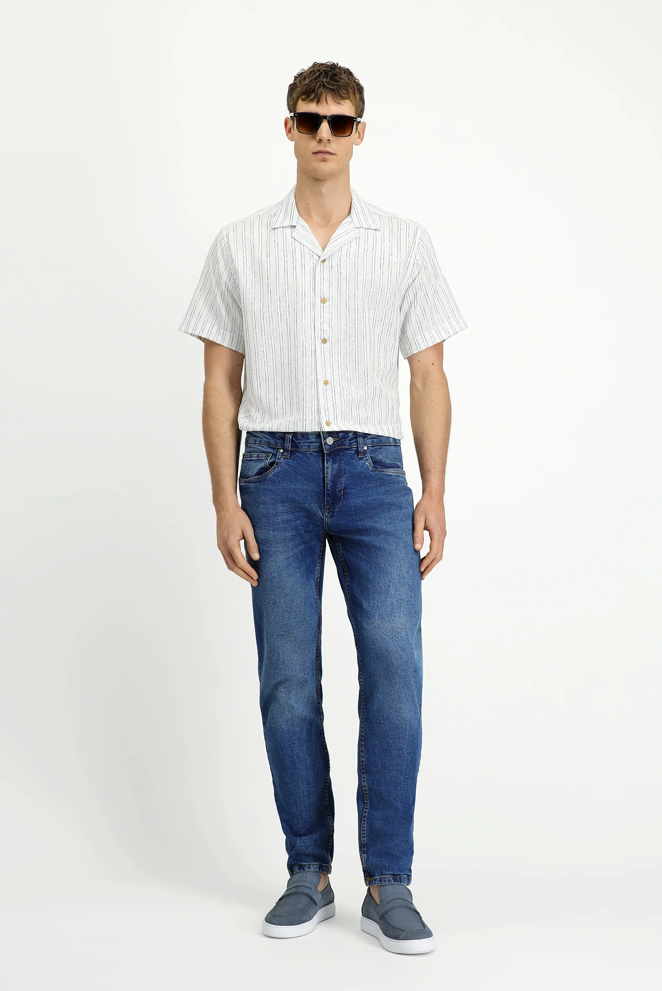 Koyu Mavi 7 Drop Slim Fit Dar Kesim Likralı Denim Pantolon - Image 3
