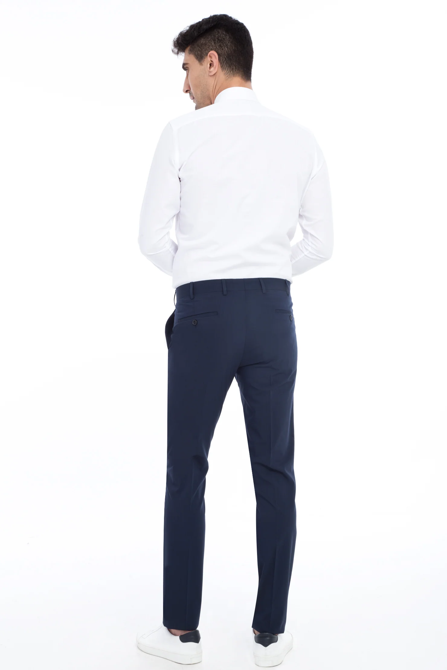 Koyu Mavi 7 Drop Slim Fit Dar Kesim Likralı Klasik Kumaş Pantolon - Image 2