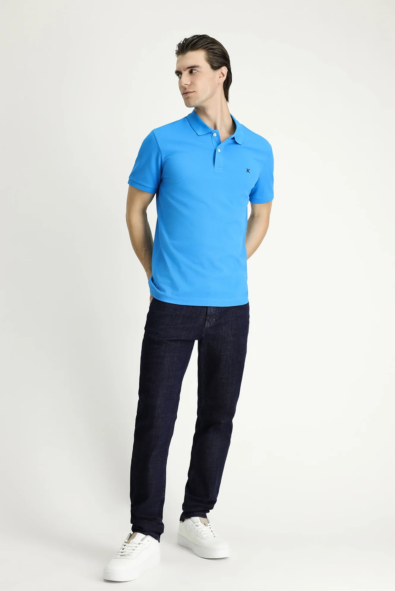 Koyu Mavi  Slim Fit Dar Kesim Nakışlı Pamuk Polo Yaka Tişört - Image 2