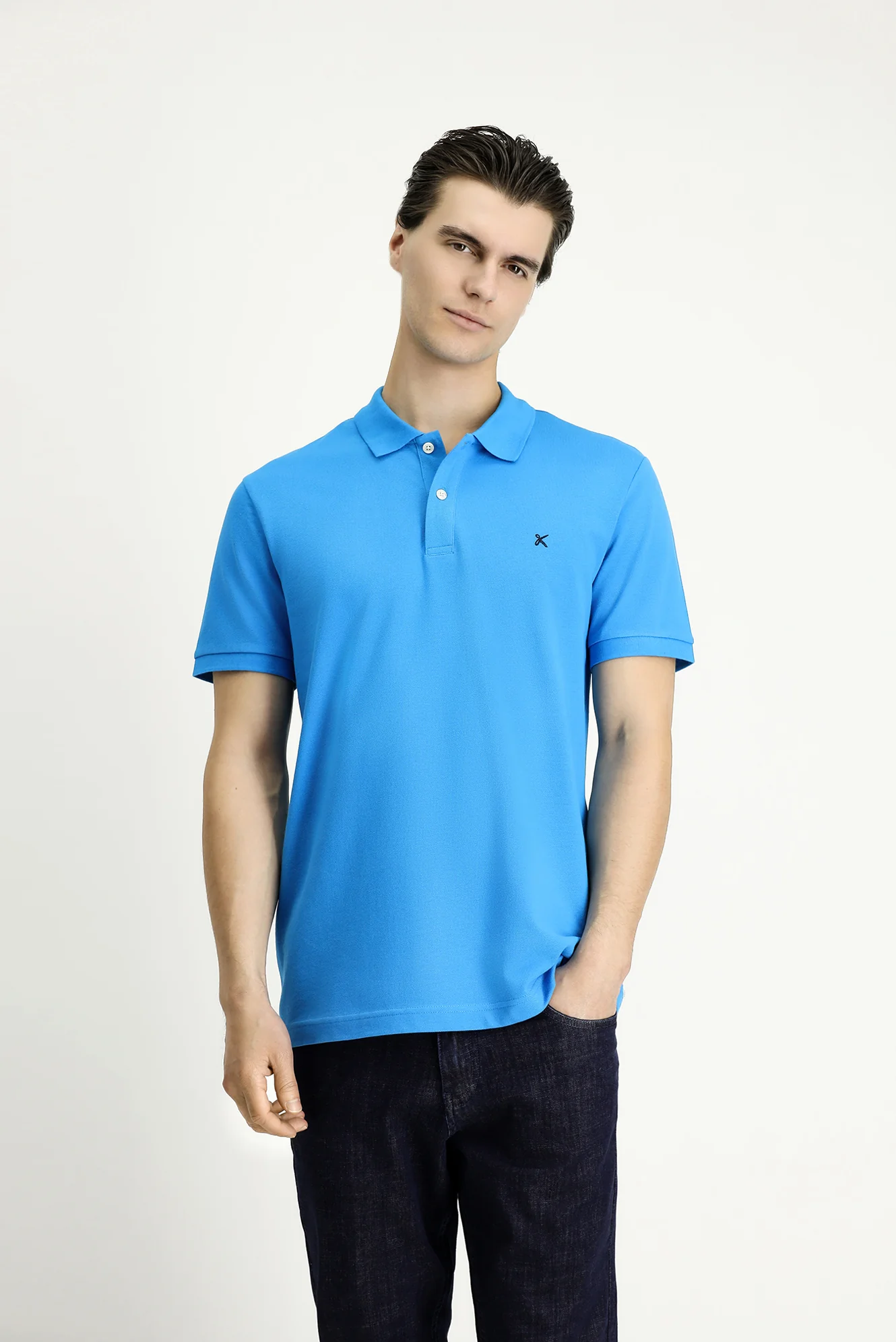 Koyu Mavi  Slim Fit Dar Kesim Nakışlı Pamuk Polo Yaka Tişört - Image 3