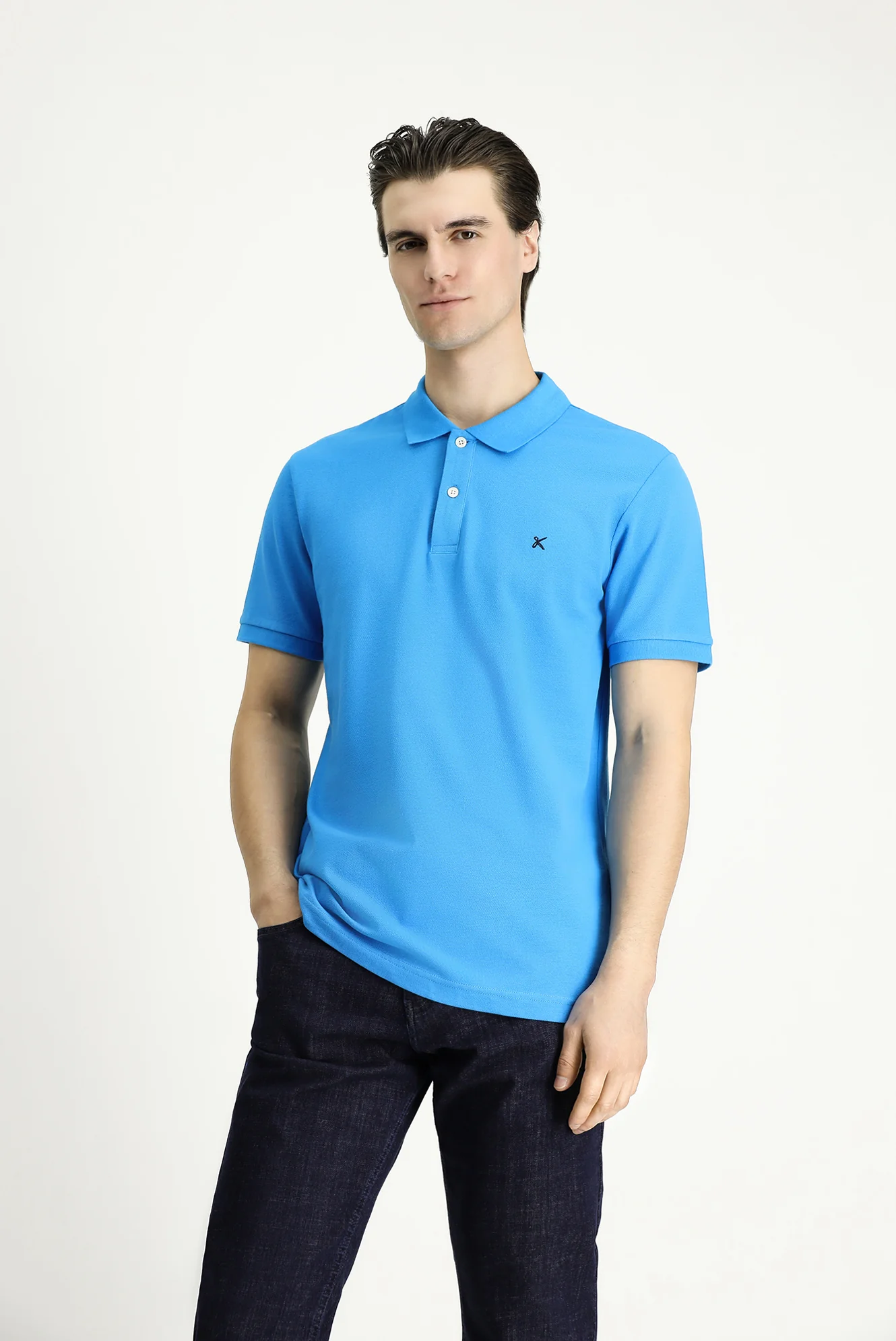 Koyu Mavi  Slim Fit Dar Kesim Nakışlı Pamuk Polo Yaka Tişört - Image 4