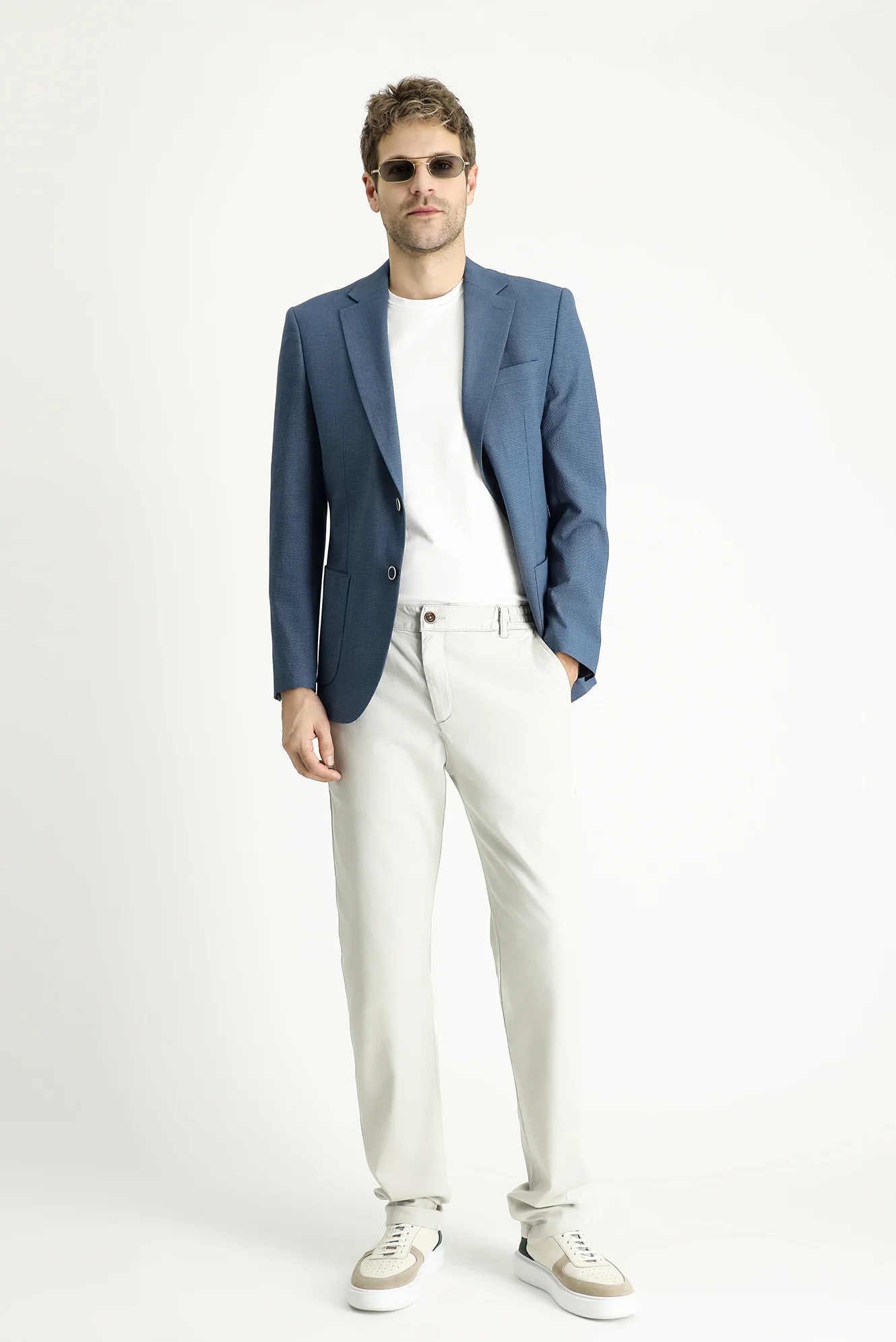 Koyu Mavi  7 Drop Slim Fit Dar Kesim Spor Desenli Ceket - Image 2