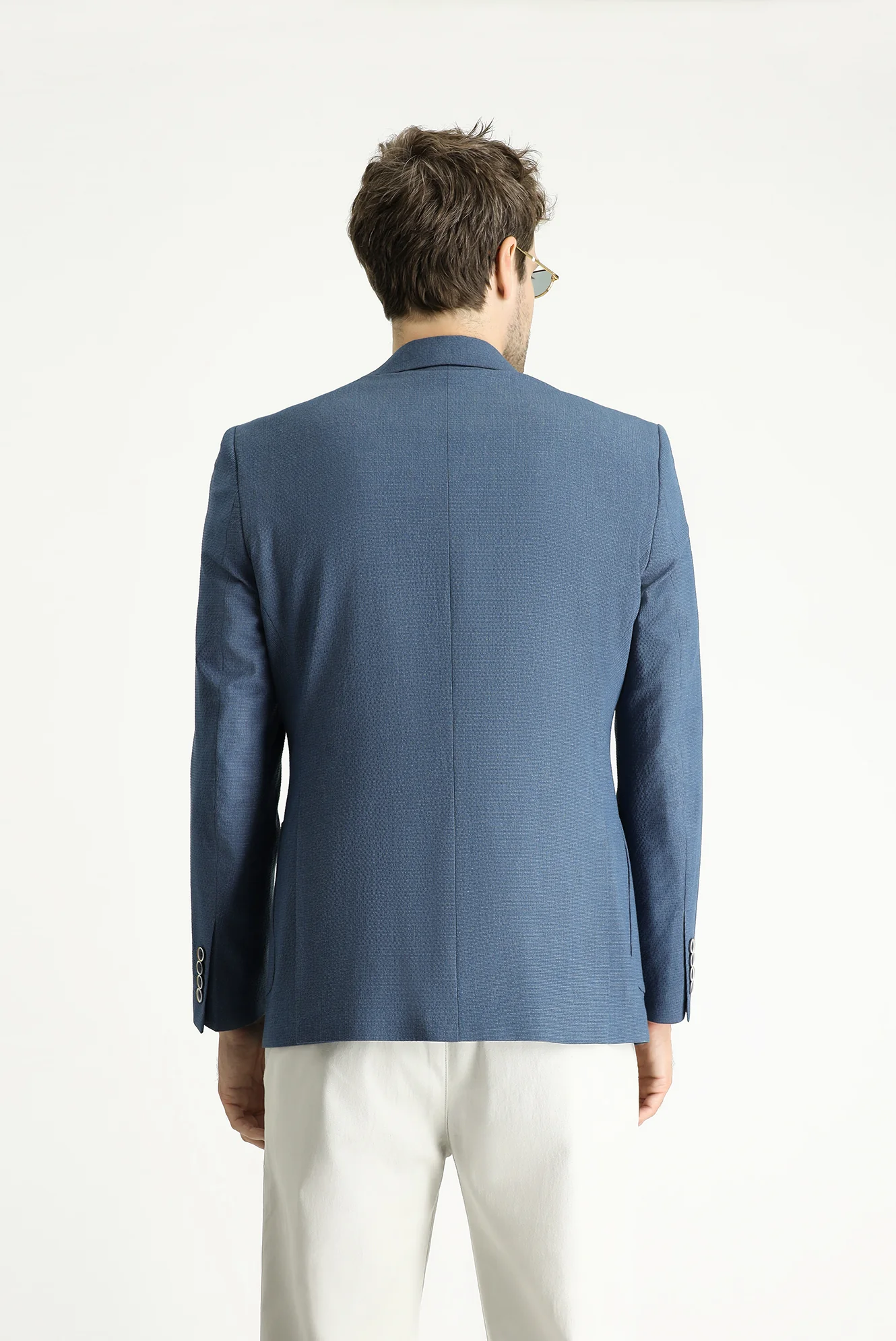 Koyu Mavi  7 Drop Slim Fit Dar Kesim Spor Desenli Ceket - Image 5