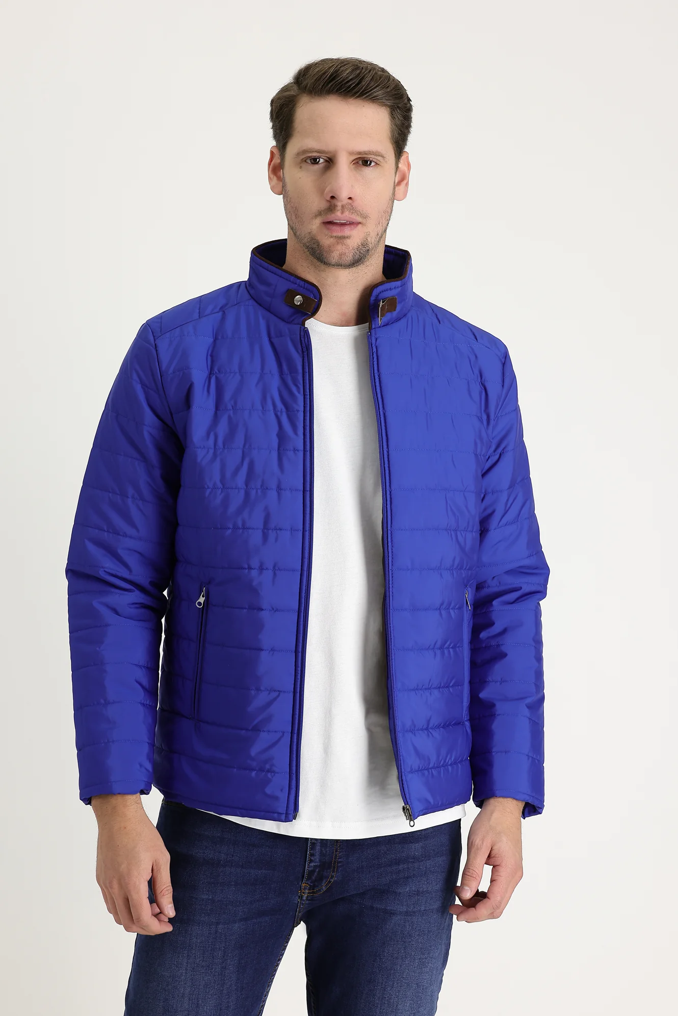 Koyu Mavi  Super Slim Fit Ekstra Dar Kesim Kapitone Spor Mont