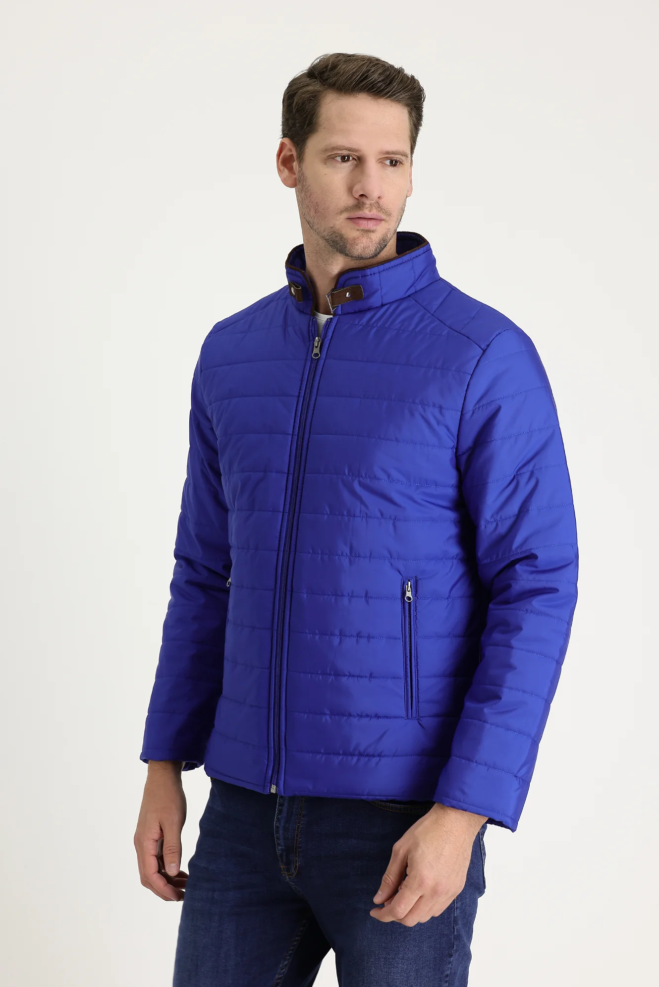 Koyu Mavi  Super Slim Fit Ekstra Dar Kesim Kapitone Spor Mont - Image 2
