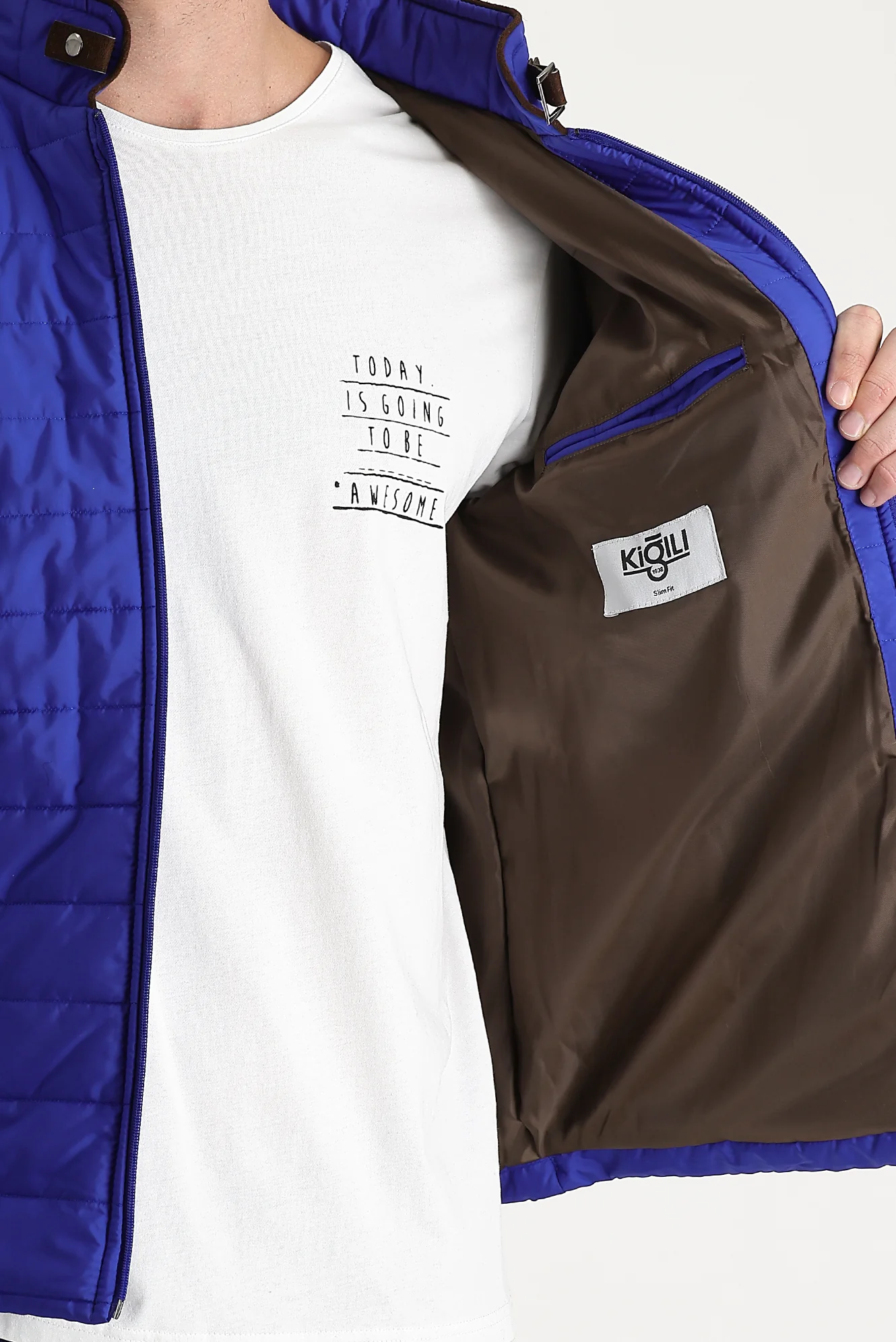 Koyu Mavi  Super Slim Fit Ekstra Dar Kesim Kapitone Spor Mont - Image 3