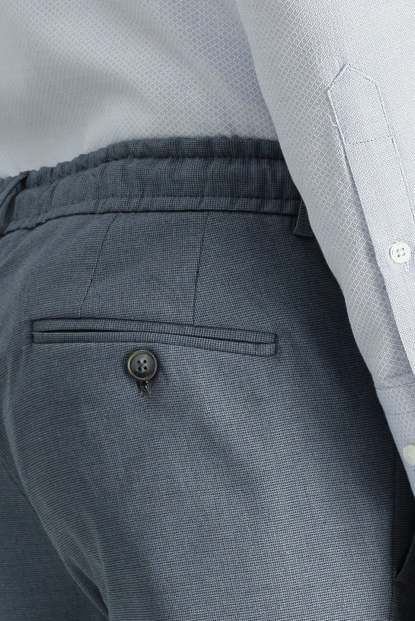Koyu Mavi 7 Drop Super Slim Fit Eksra Dar Kesim Likralı Beli Lastikli İpli Klasik Kumaş Pantolon - Image 5