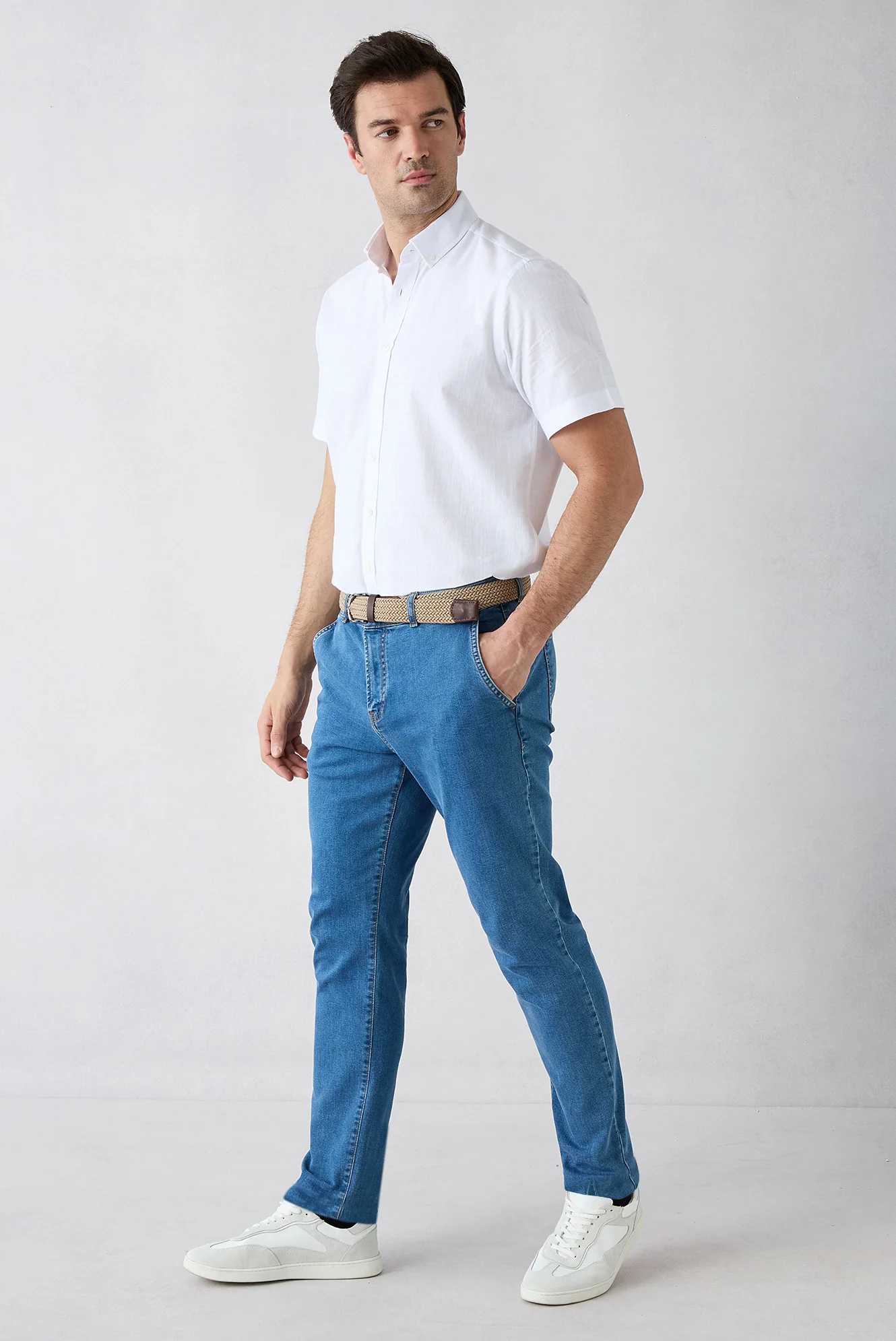 Koyu Mavi  Tapered Fit Pamuklu Yan Cepli Denim Pantolon - Image 3