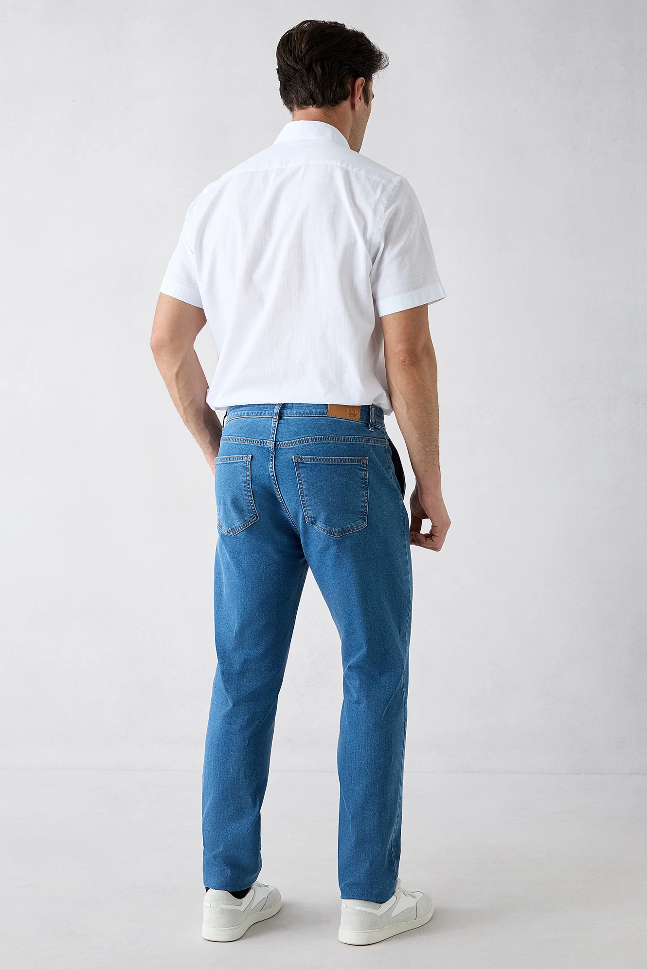 Koyu Mavi  Tapered Fit Pamuklu Yan Cepli Denim Pantolon - Image 5