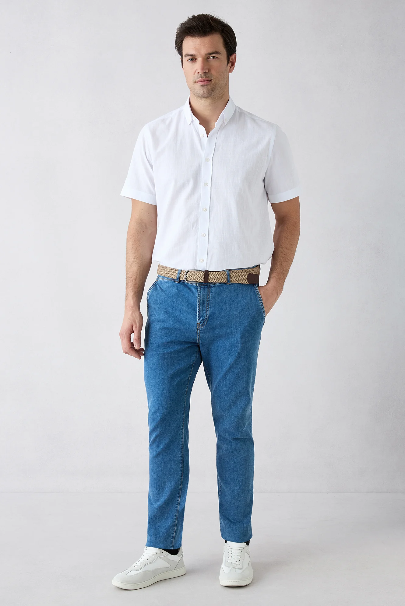 Koyu Mavi  Tapered Fit Pamuklu Yan Cepli Denim Pantolon - Image 7