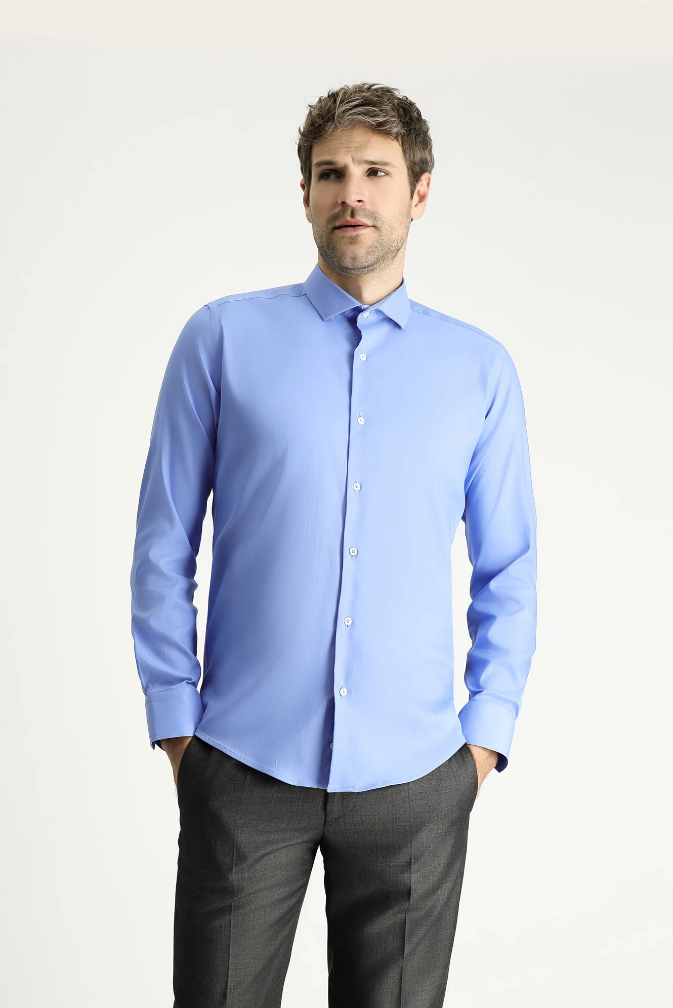 Koyu Mavi  Techno-Line Uzun Kol Slim Fit Dar Kesim Klasik Gömlek - Image 3