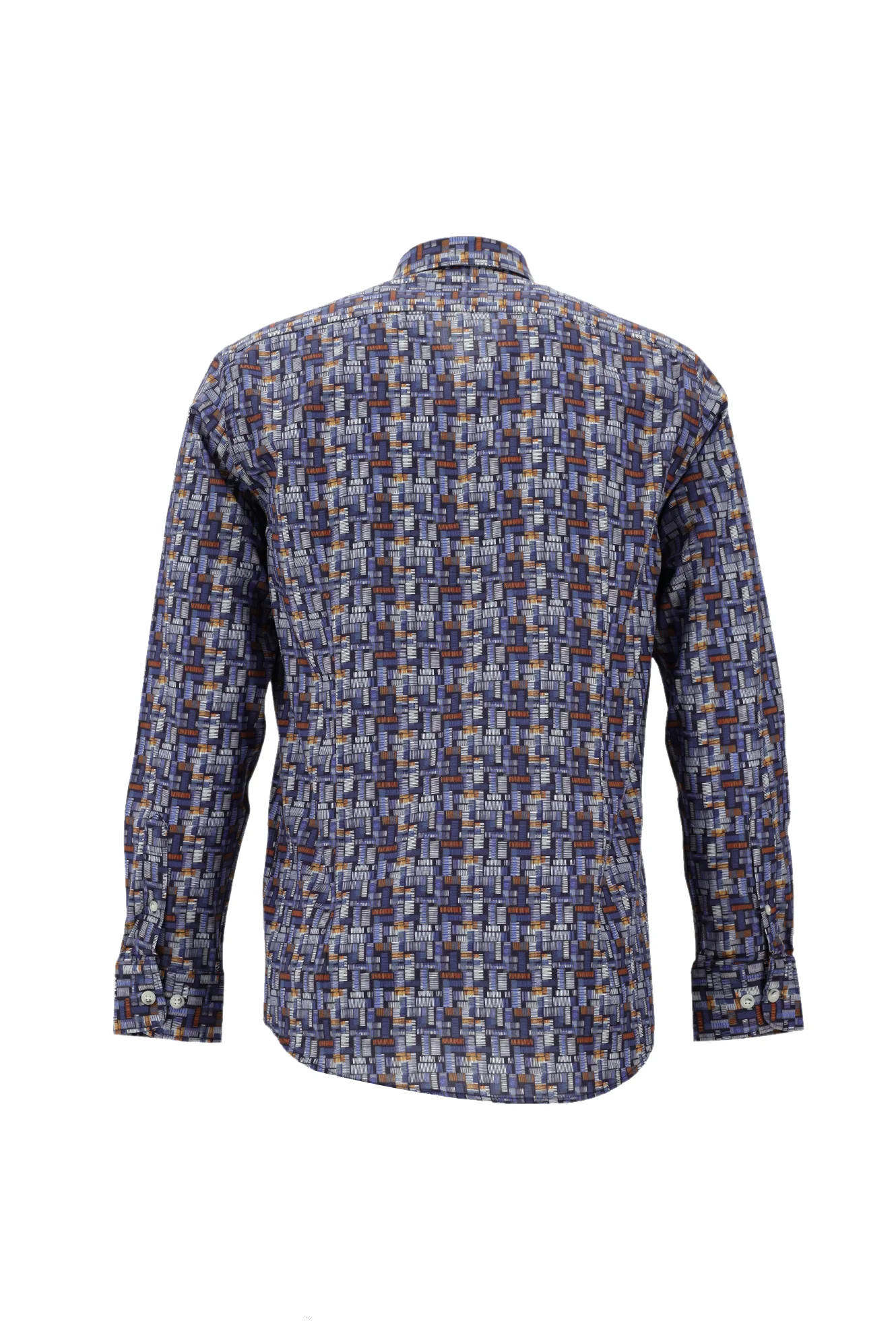 Koyu Mavi Uzun Kol Baskılı Slim Fit Dar Kesim Pamuk Gömlek - Image 2