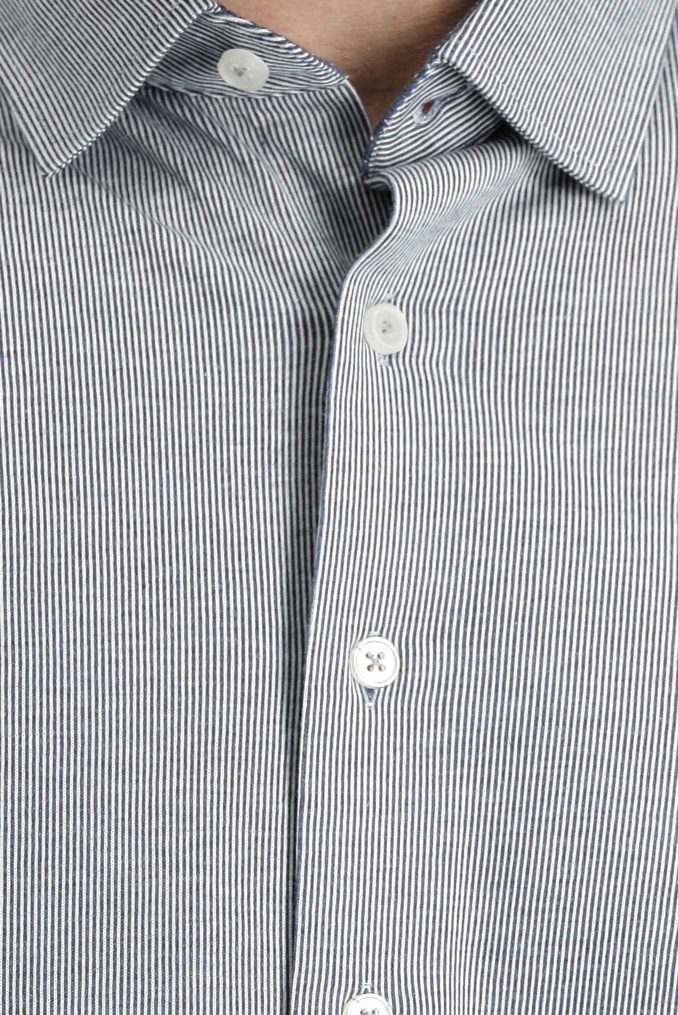 Koyu Mavi  Uzun Kol Çizgili Slim Fit Gömlek - Image 4