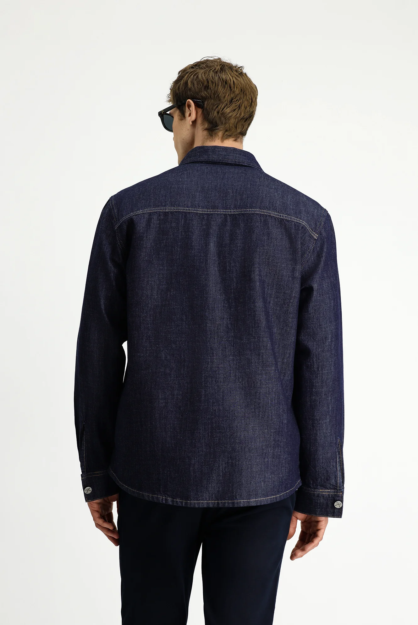 Koyu Mavi Uzun Kol Regular Fit Pamuk Spor Denim Gömlek / Mont - Image 5
