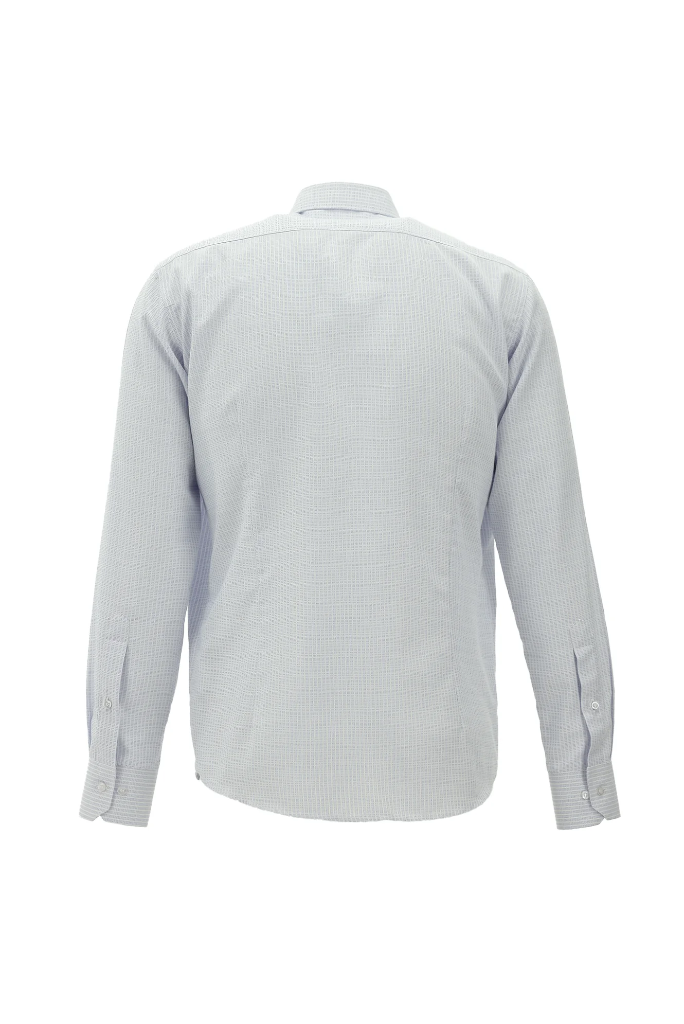 Koyu Mavi  Uzun Kol Slim Fit Dar Kesim Çizgili Pamuklu Kolay Ütülenebilir Gömlek - Image 2