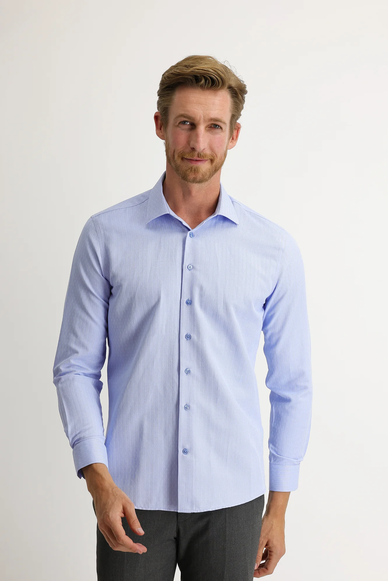 Koyu Mavi  Uzun Kol Slim Fit Dar Kesim Desenli Gömlek - Image 2