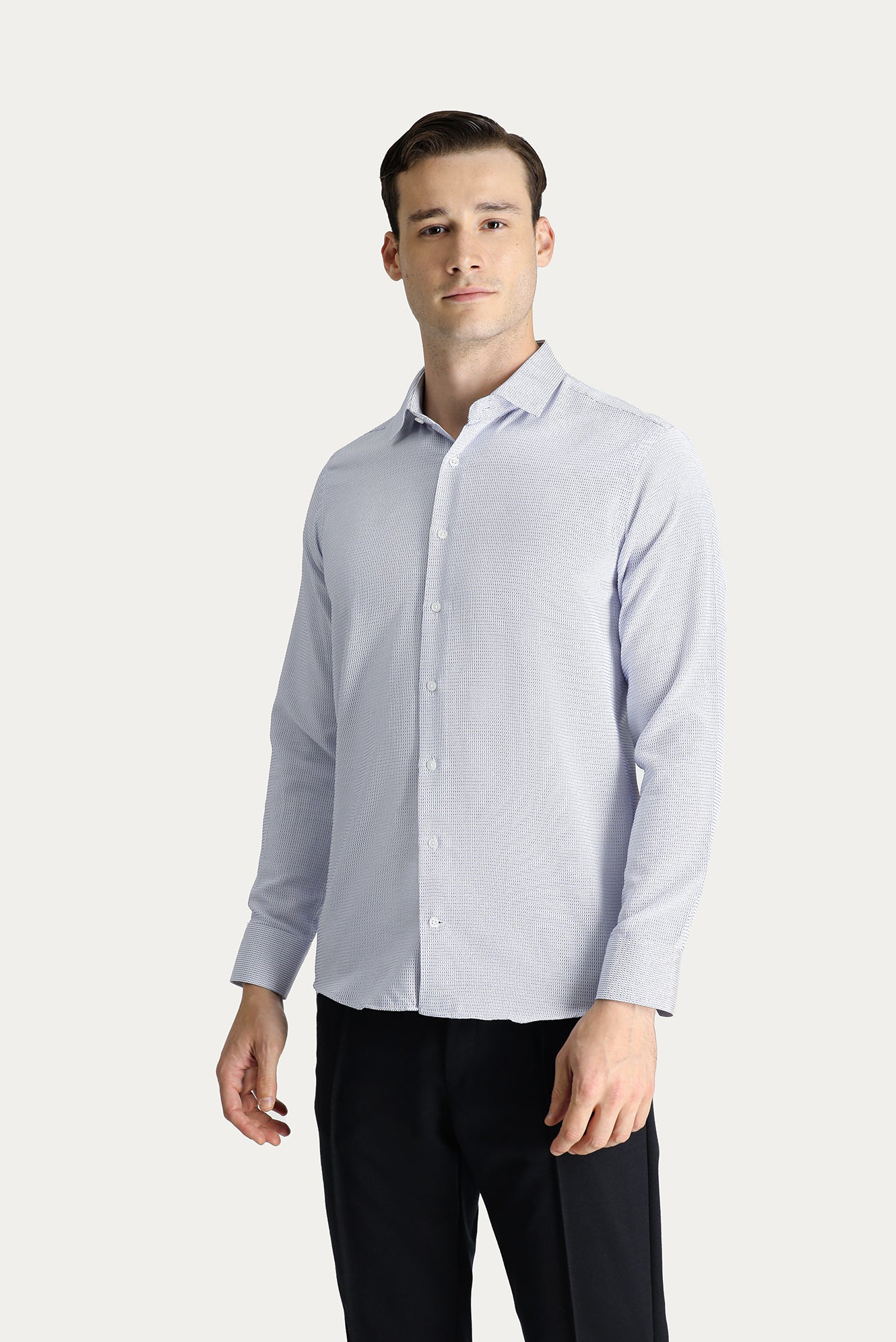 Koyu Mavi Uzun Kol Slim Fit Dar Kesim Desenli Klasik Gömlek