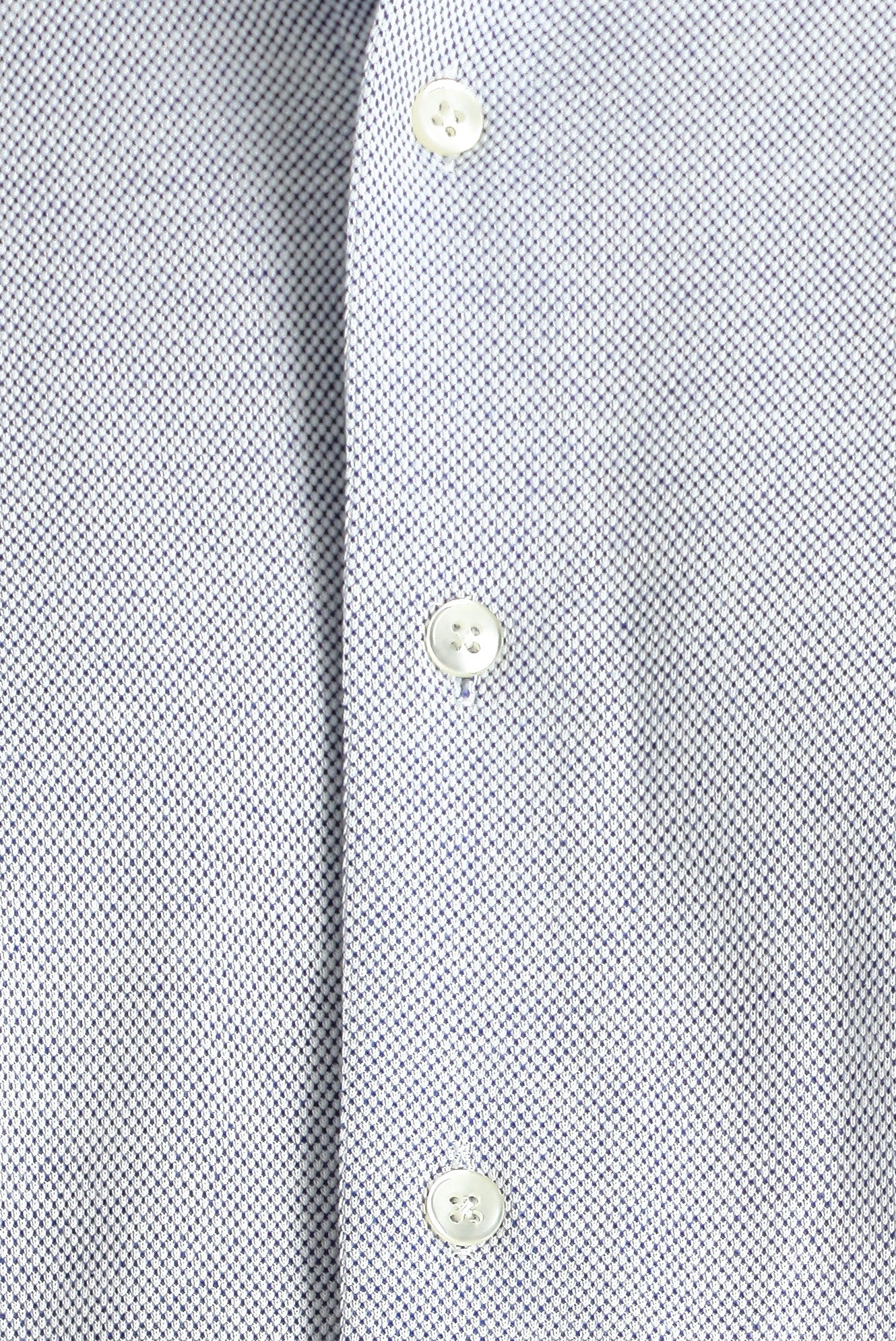 Koyu Mavi Uzun Kol Slim Fit Dar Kesim Desenli Örme Pamuk Gömlek - Image 4