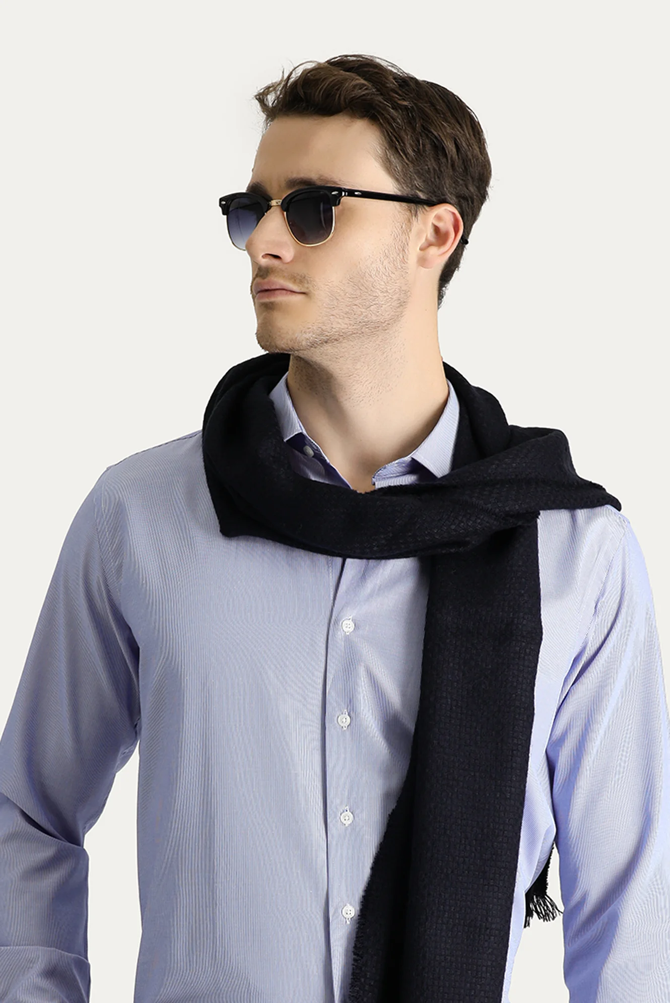 Koyu Mavi Uzun Kol Slim Fit Dar Kesim Klasik Çizgili Pamuklu Kolay Ütülenebilir Gömlek - Image 2
