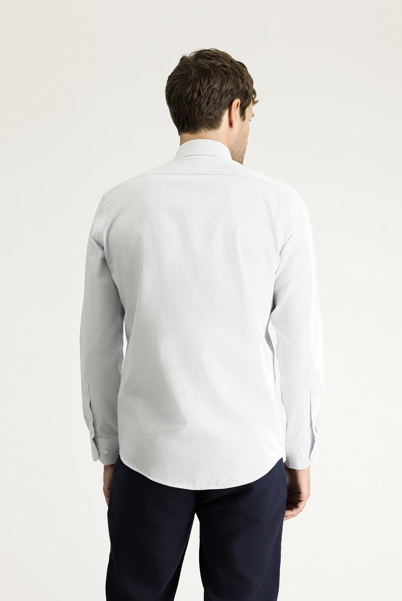 Koyu Mavi  Uzun Kol Slim Fit Dar Kesim Klasik Desenli Pamuk Gömlek - Image 4