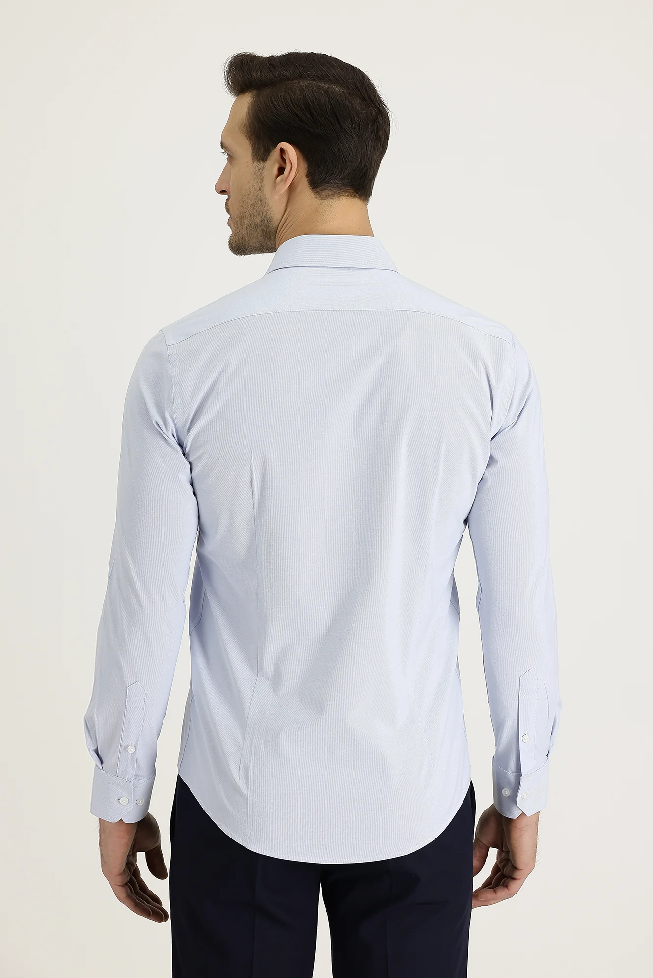 Koyu Mavi  Uzun Kol Slim Fit Dar Kesim Klasik Desenli Pamuklu Kolay Ütülenebilir Gömlek - Image 3